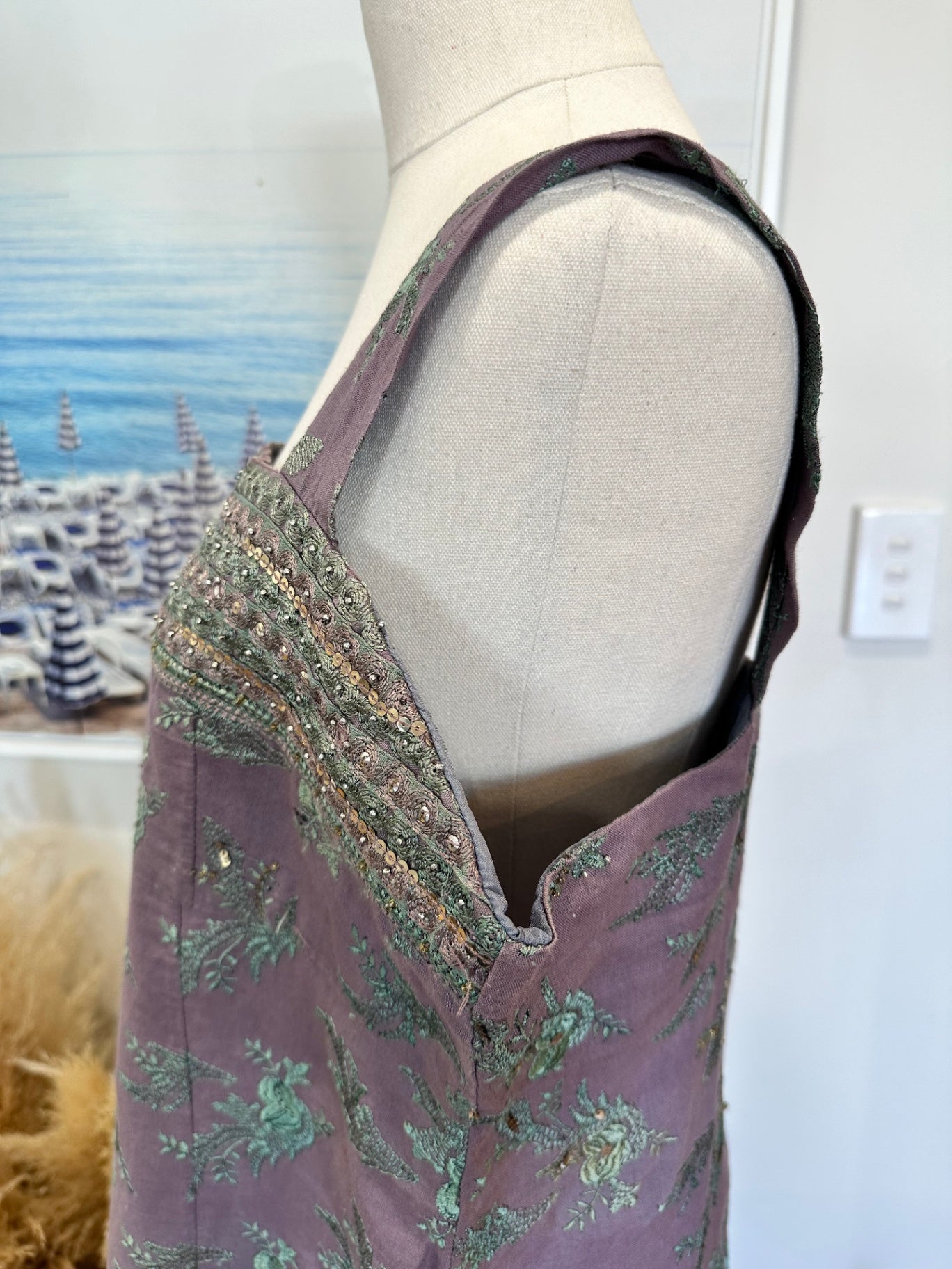 Summer Dress - Size Large - Lavender w Green Embroidery