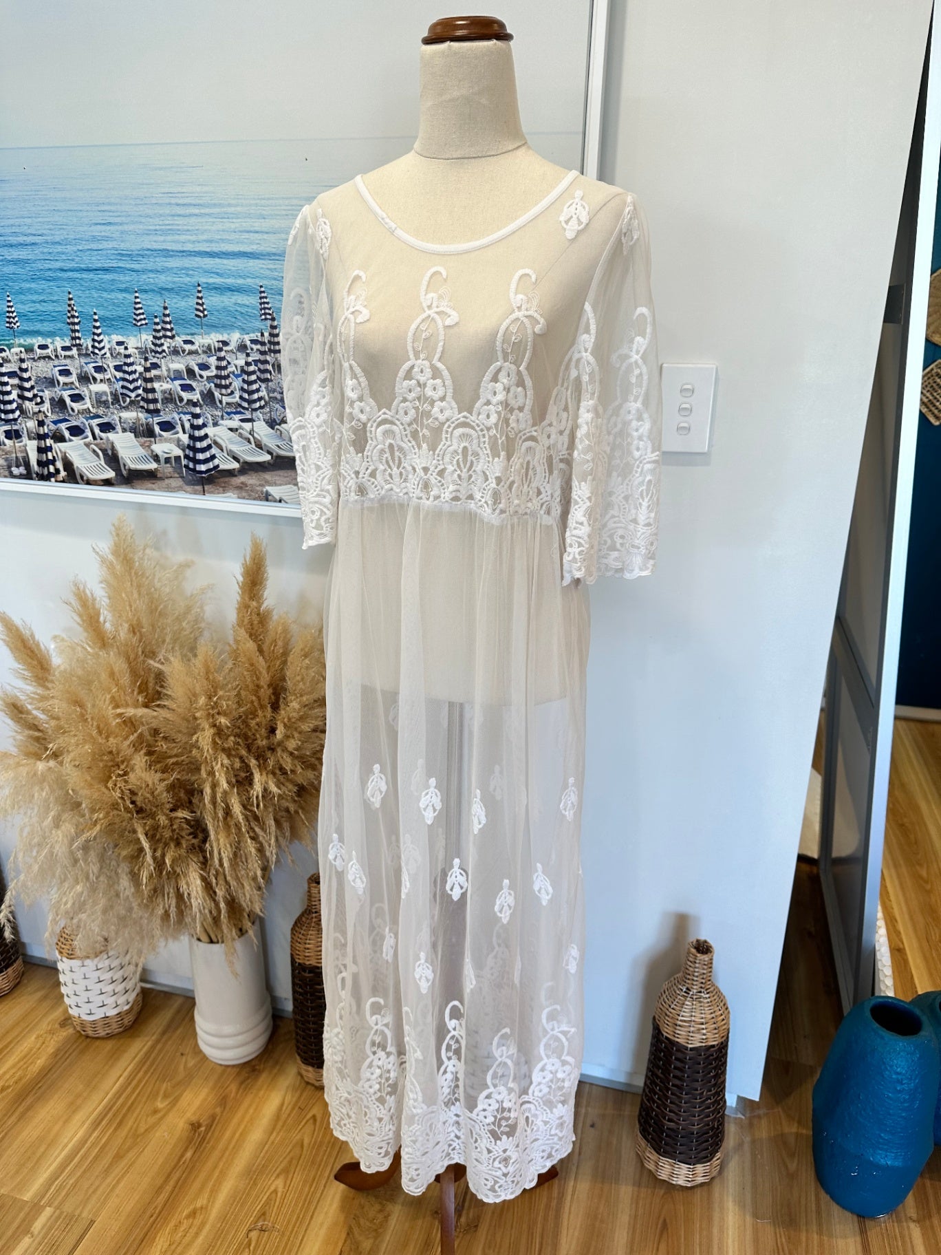 Bohemian Lace Dress - Size Medium - White