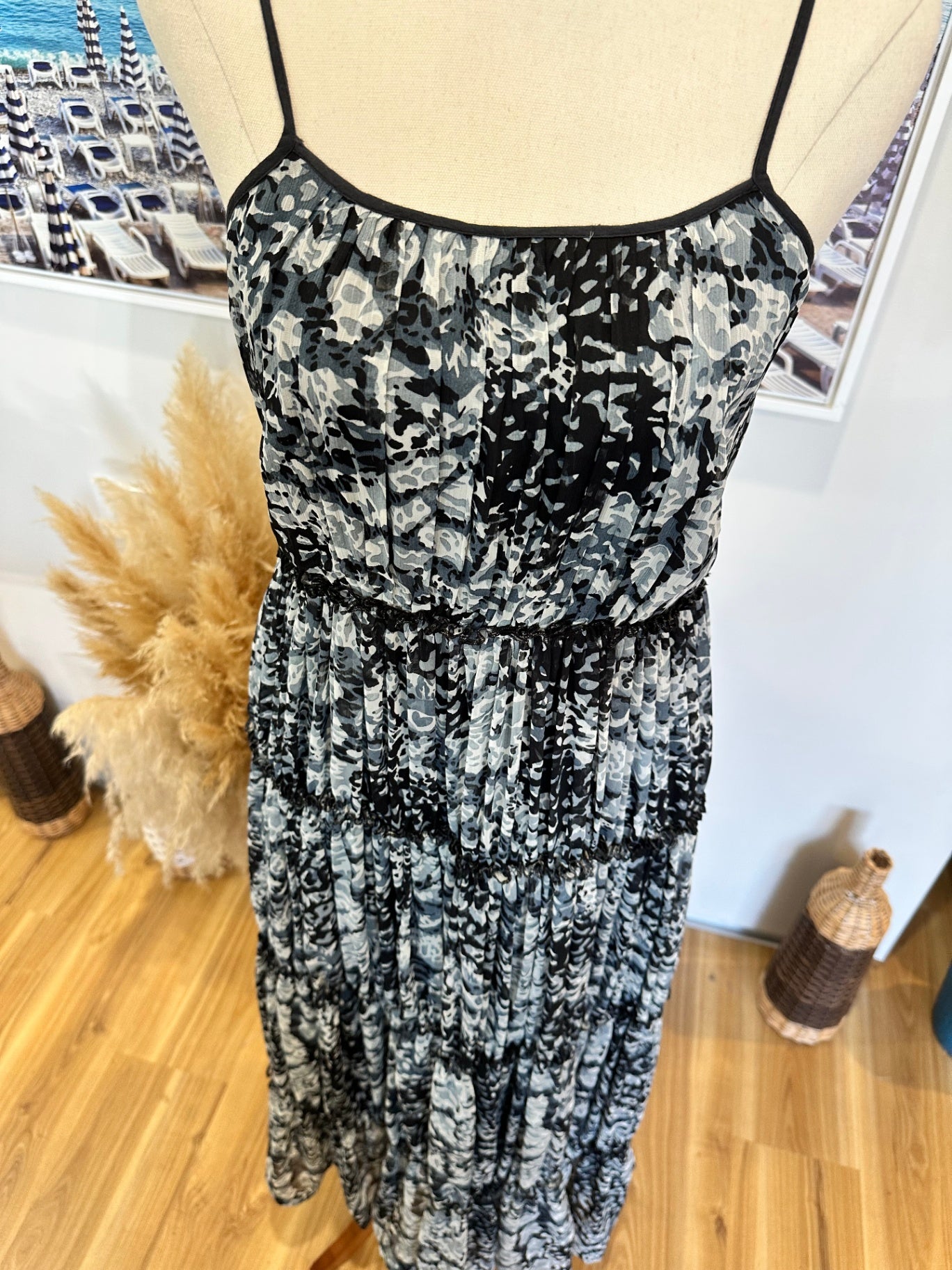 Jigsaw Maxi Dress - Size 8 - Black, White, Gray