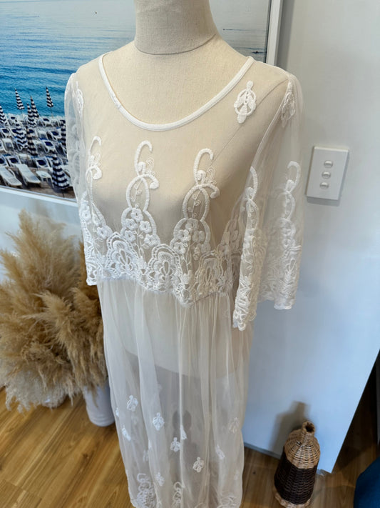 Bohemian Lace Dress - Size Medium - White