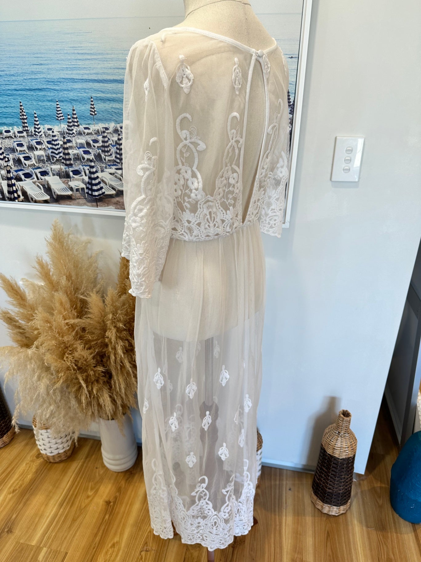 Bohemian Lace Dress - Size Medium - White