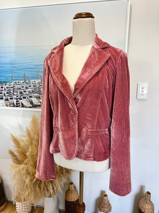 Vintage Dotti Velvet (w Silk) Blazer / Jacket - Size 14 Pink