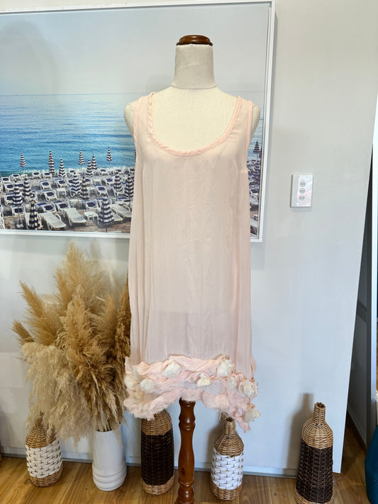 Pink Dress w Cream Rosettes - Approx Medium