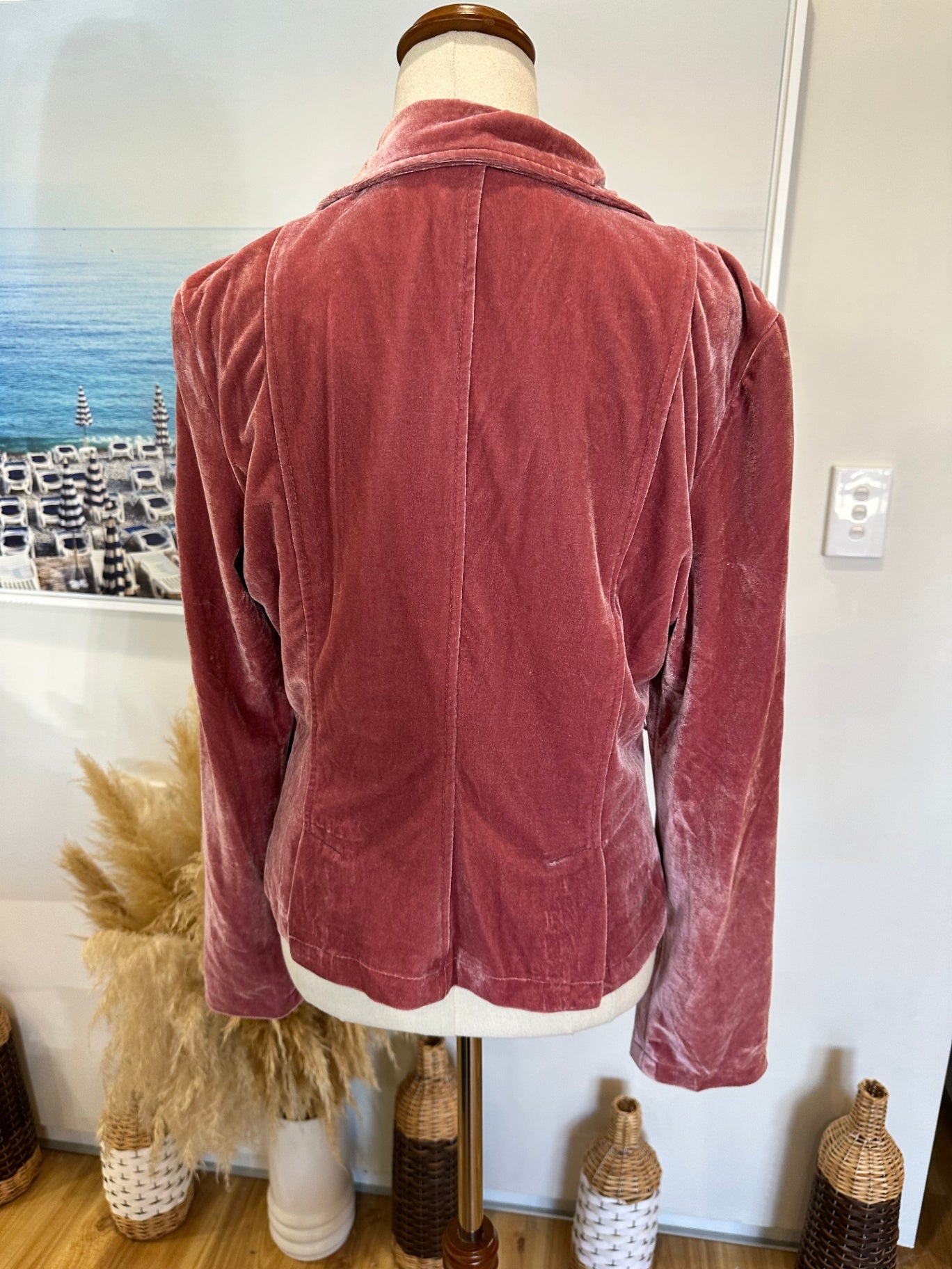 Vintage Dotti Velvet (w Silk) Blazer / Jacket - Size 14 Pink