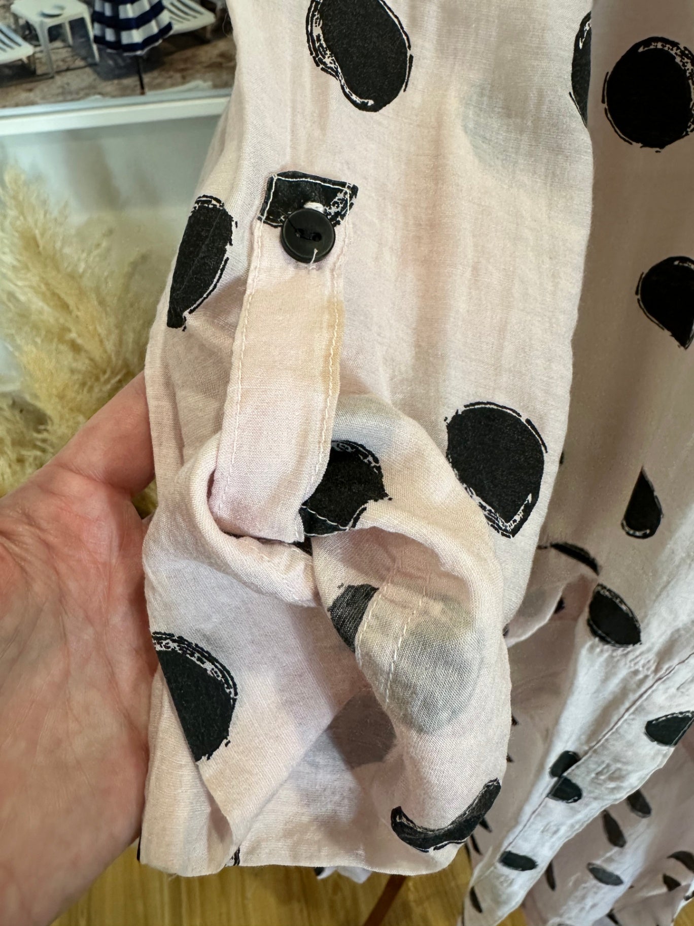 Longline Shirt / Duster Jacket - Medium / Large - Pink w Black dots