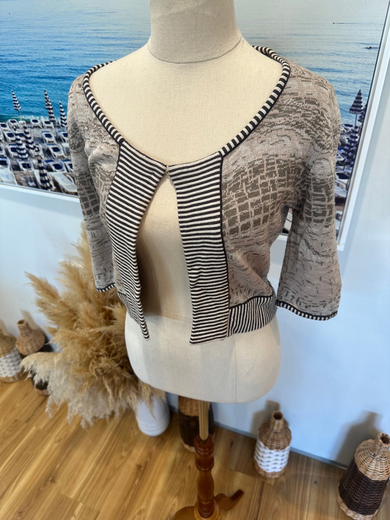 Sabatini Cropped Cardigan - Medium - Beige and black