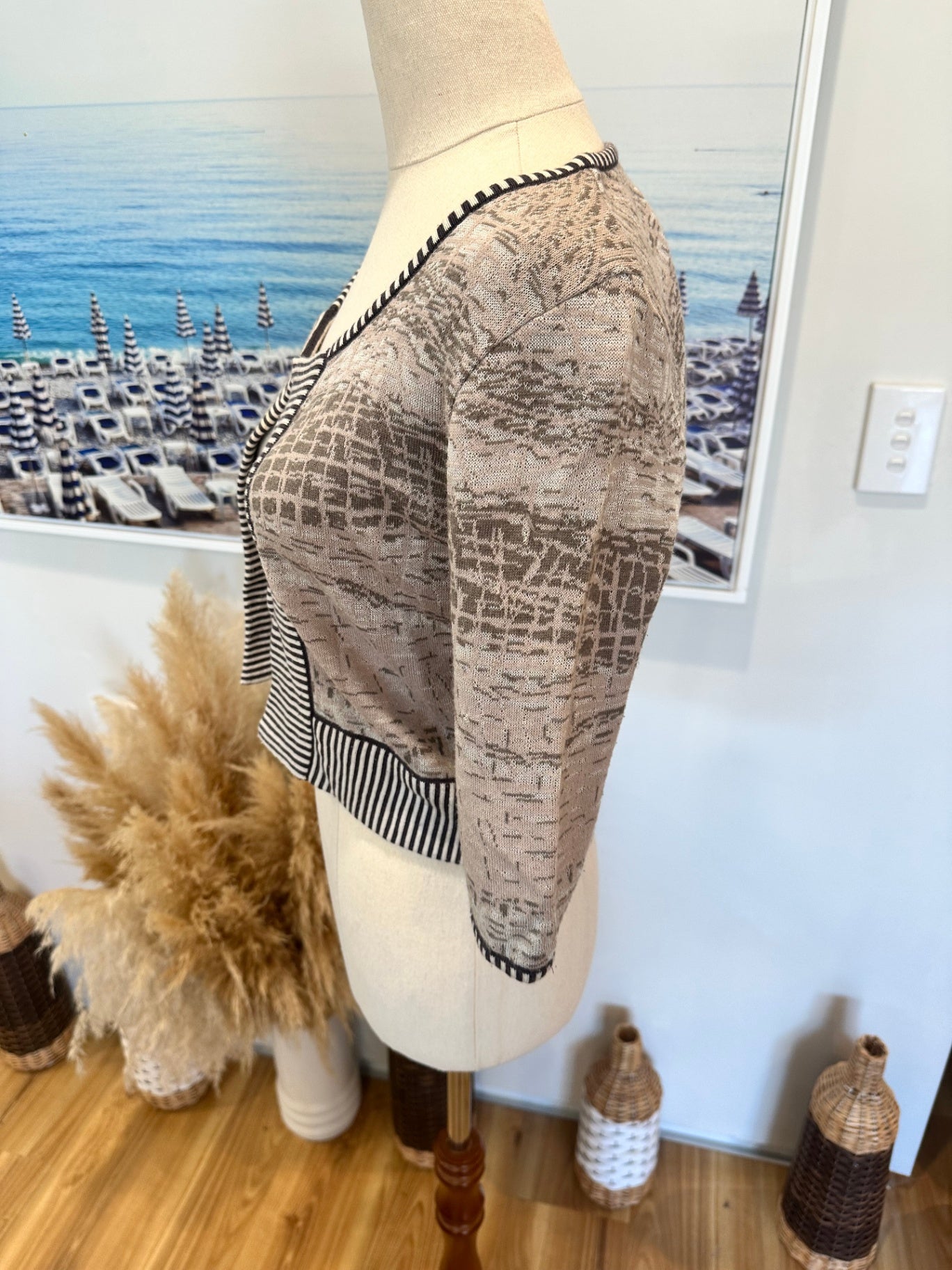 Sabatini Cropped Cardigan - Medium - Beige and black