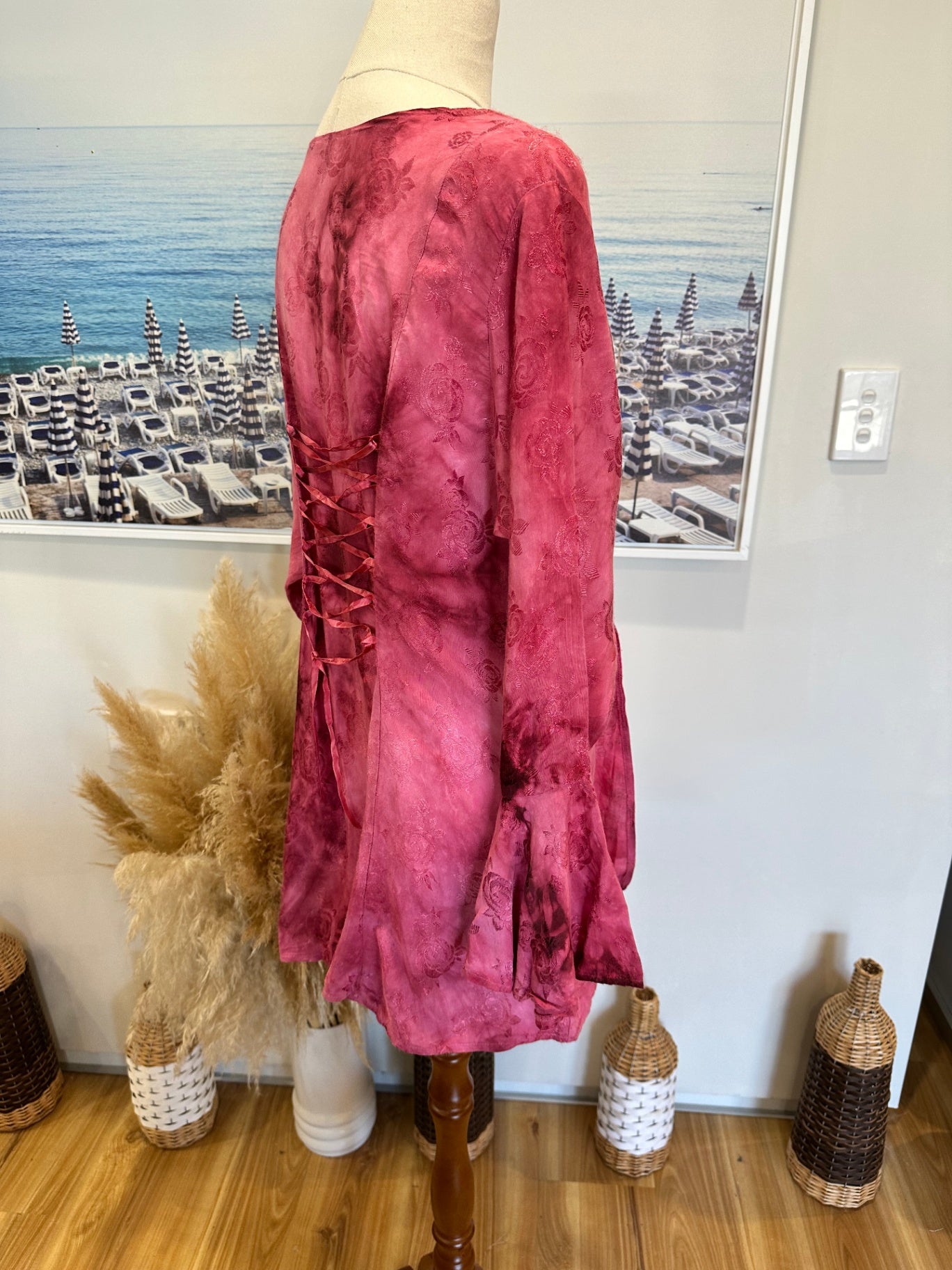 Pink with Tie-Dye Bohemian Blouse - Size Medium