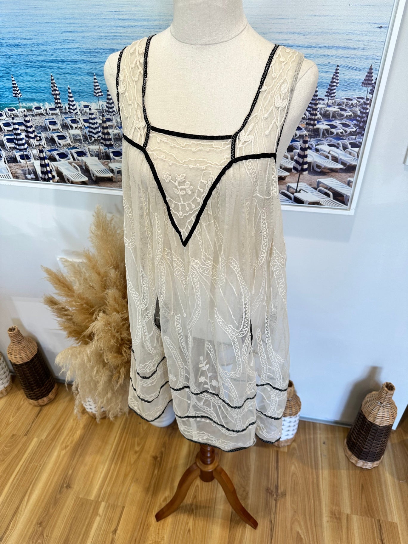 Portmans - Lace Dress - Size 10 - Beige + Black