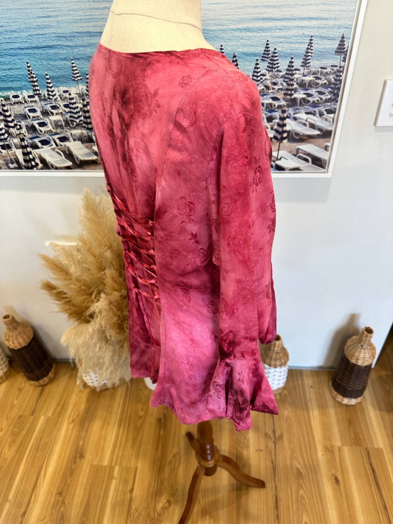 Pink with Tie-Dye Bohemian Blouse - Size Medium