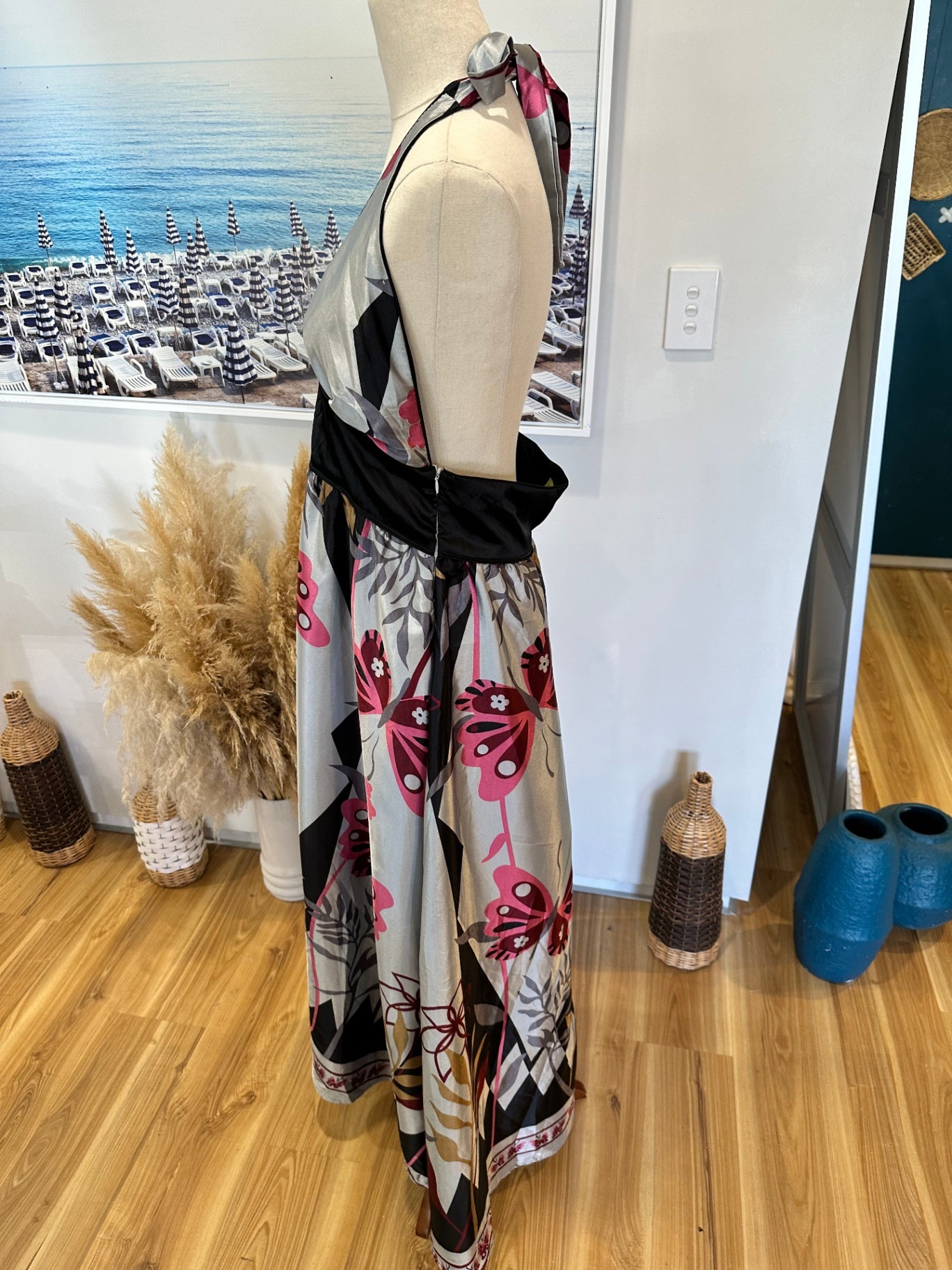 Avocado - Halterneck Dress - Size 14 - Grey, Pink, Black