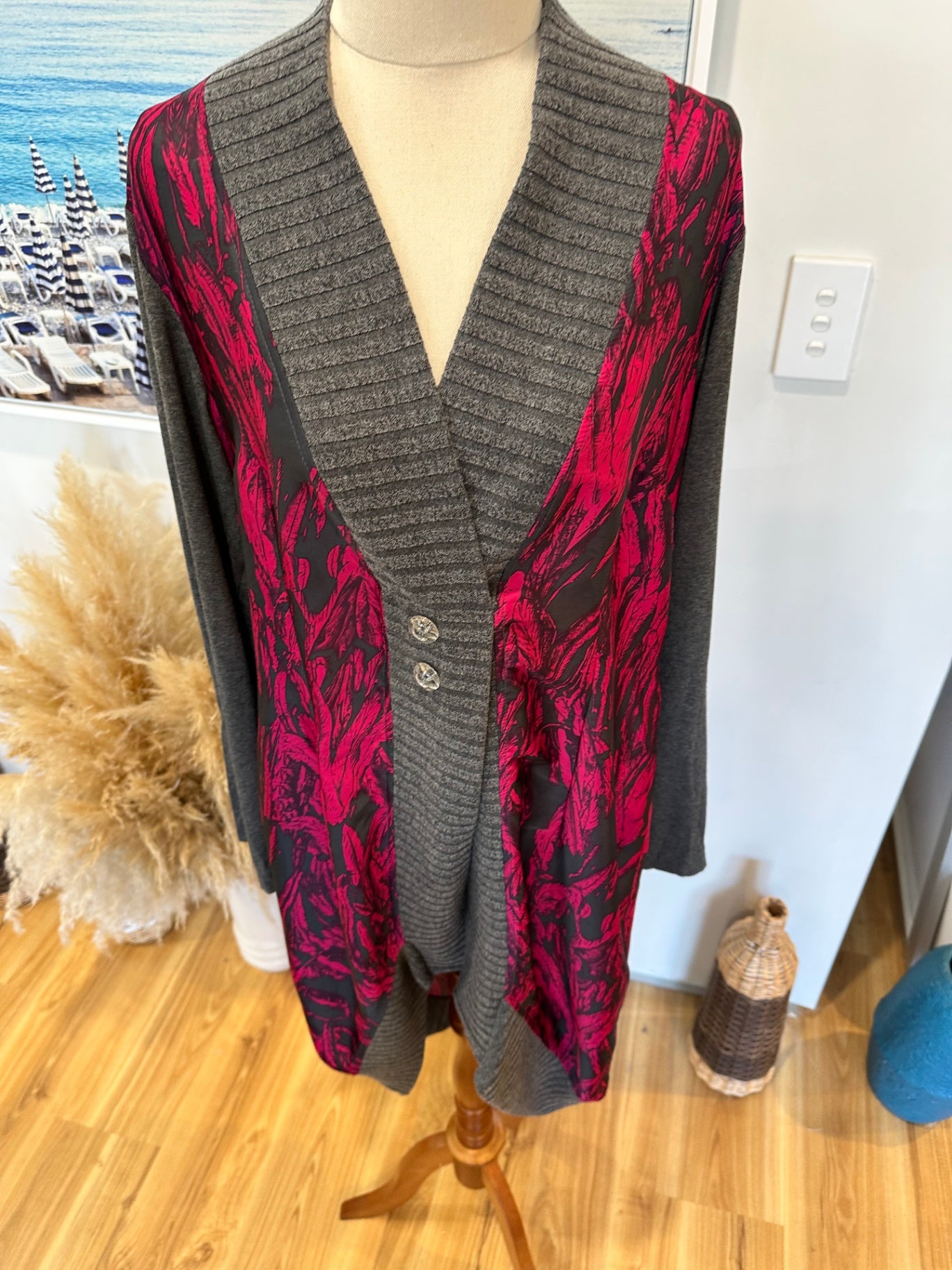 Mosaic - Made in New Zealand - Cardigan - Medium - Grey and Pink