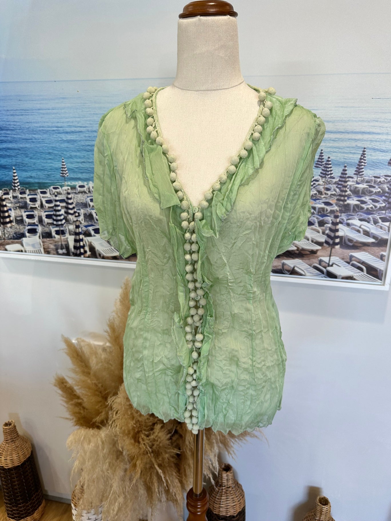 Pale Green w Pom Pom Top - Small / Medium 