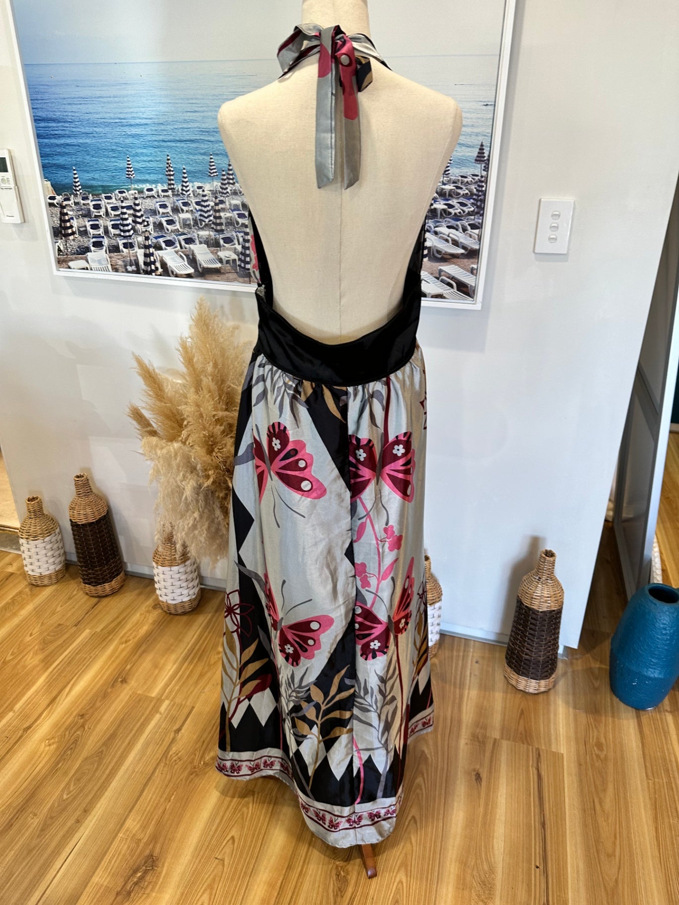 Avocado - Halterneck Dress - Size 14 - Grey, Pink, Black