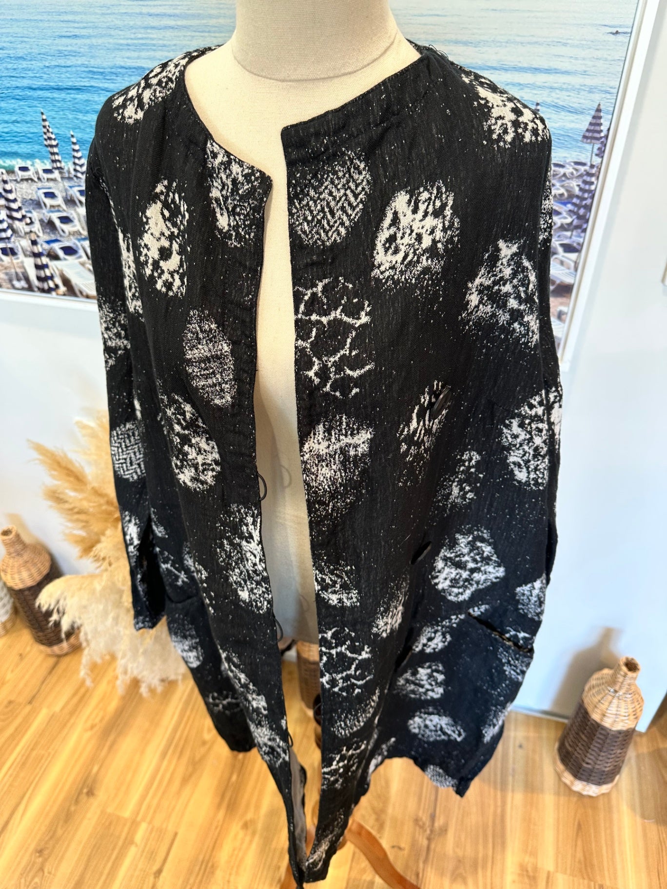 Q | Neel - Flax + Cotton Jacket - Size 14 - Black / Grey