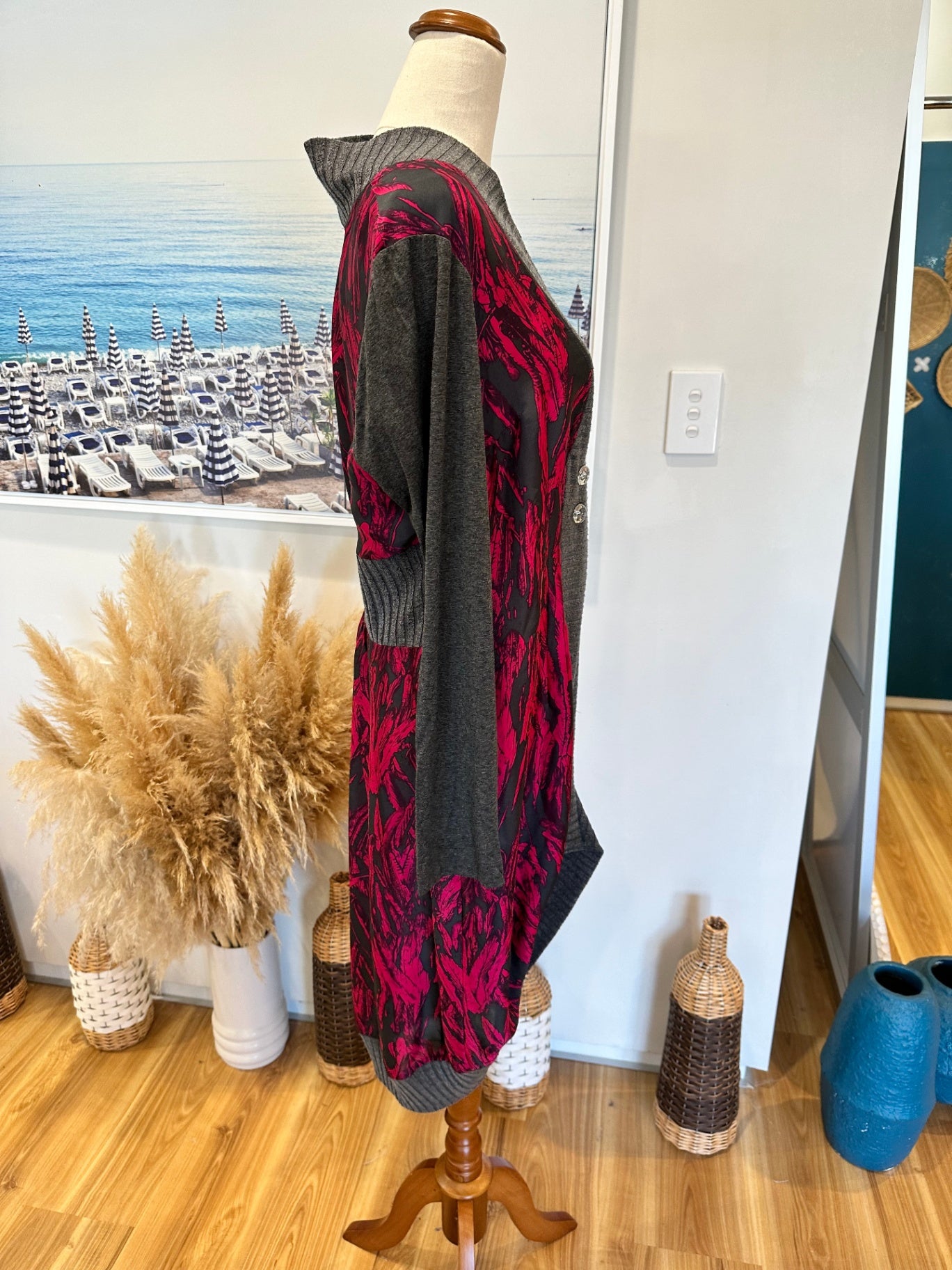 Mosaic - Made in New Zealand - Cardigan - Medium - Grey and Pink