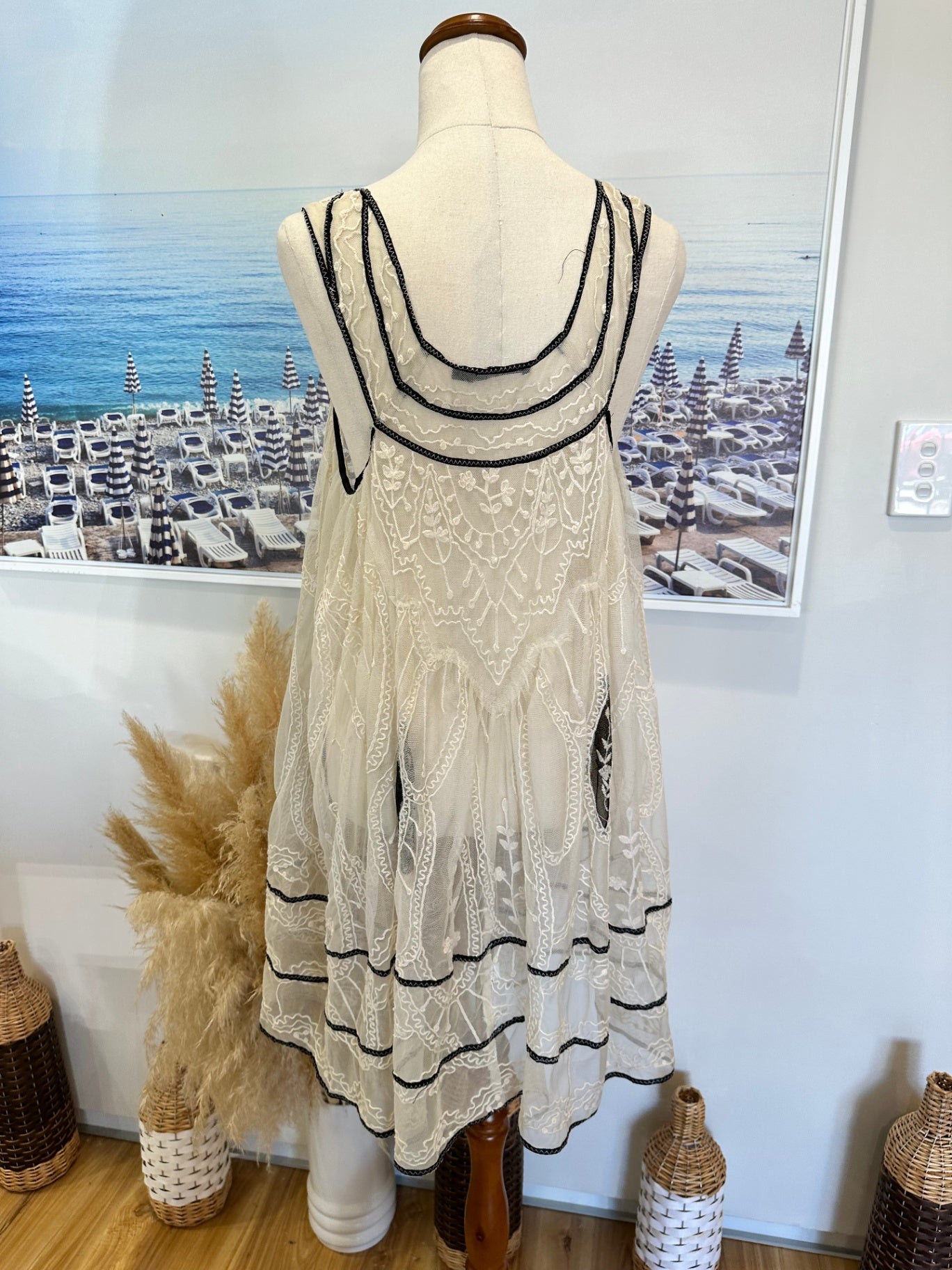 Portmans - Lace Dress - Size 10 - Beige + Black