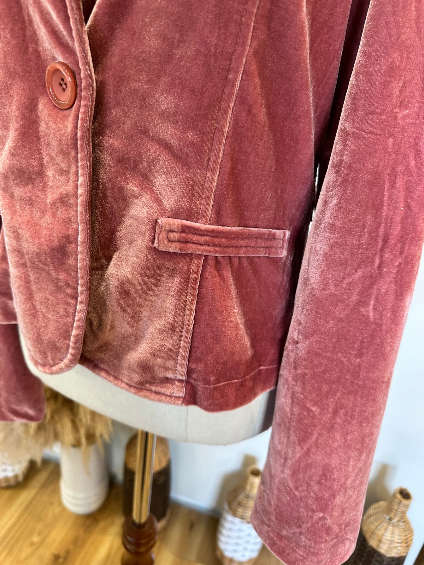 Vintage Dotti Velvet (w Silk) Blazer / Jacket - Size 14 Pink