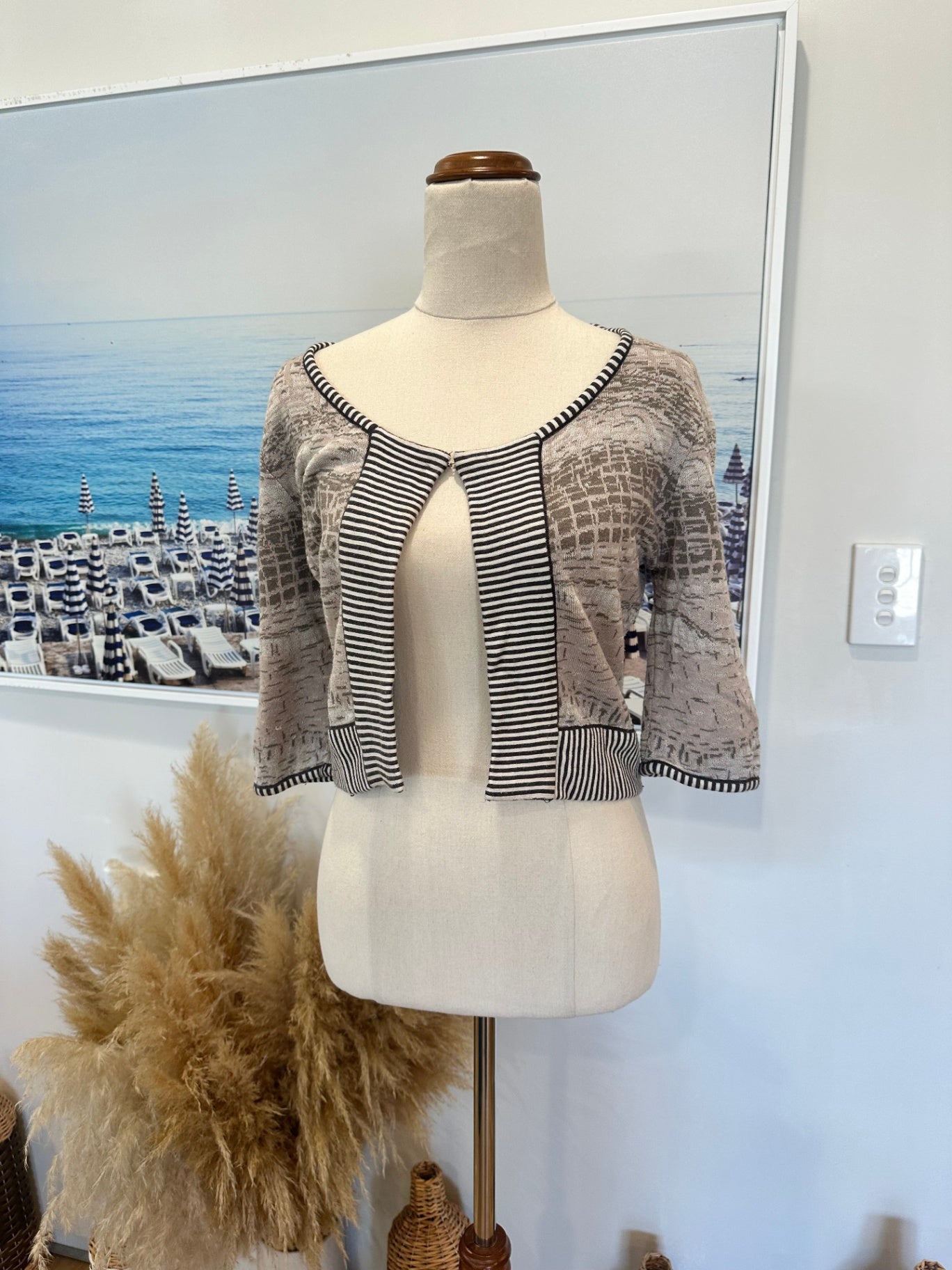 Sabatini Cropped Cardigan - Medium - Beige and black