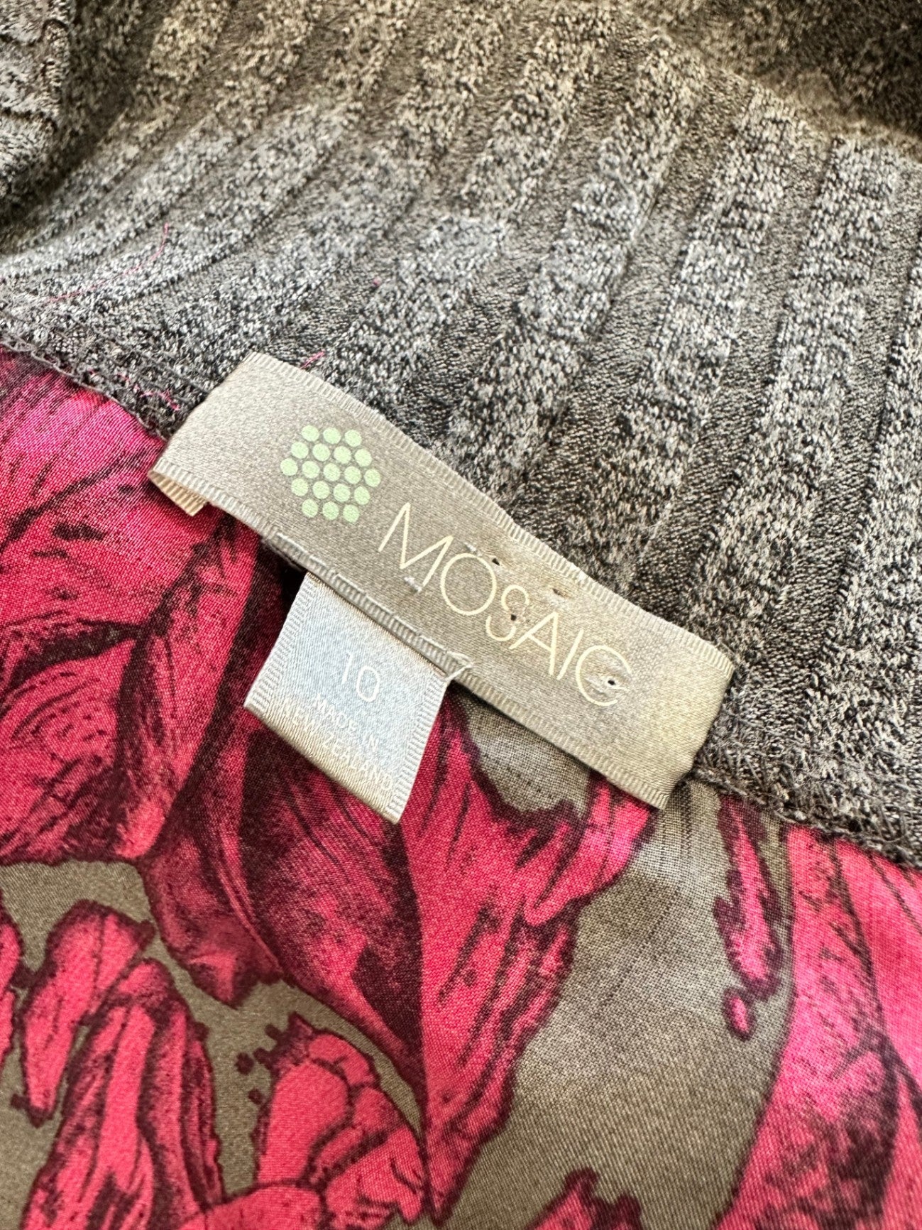 Mosaic - Made in New Zealand - Cardigan - Medium - Grey and Pink