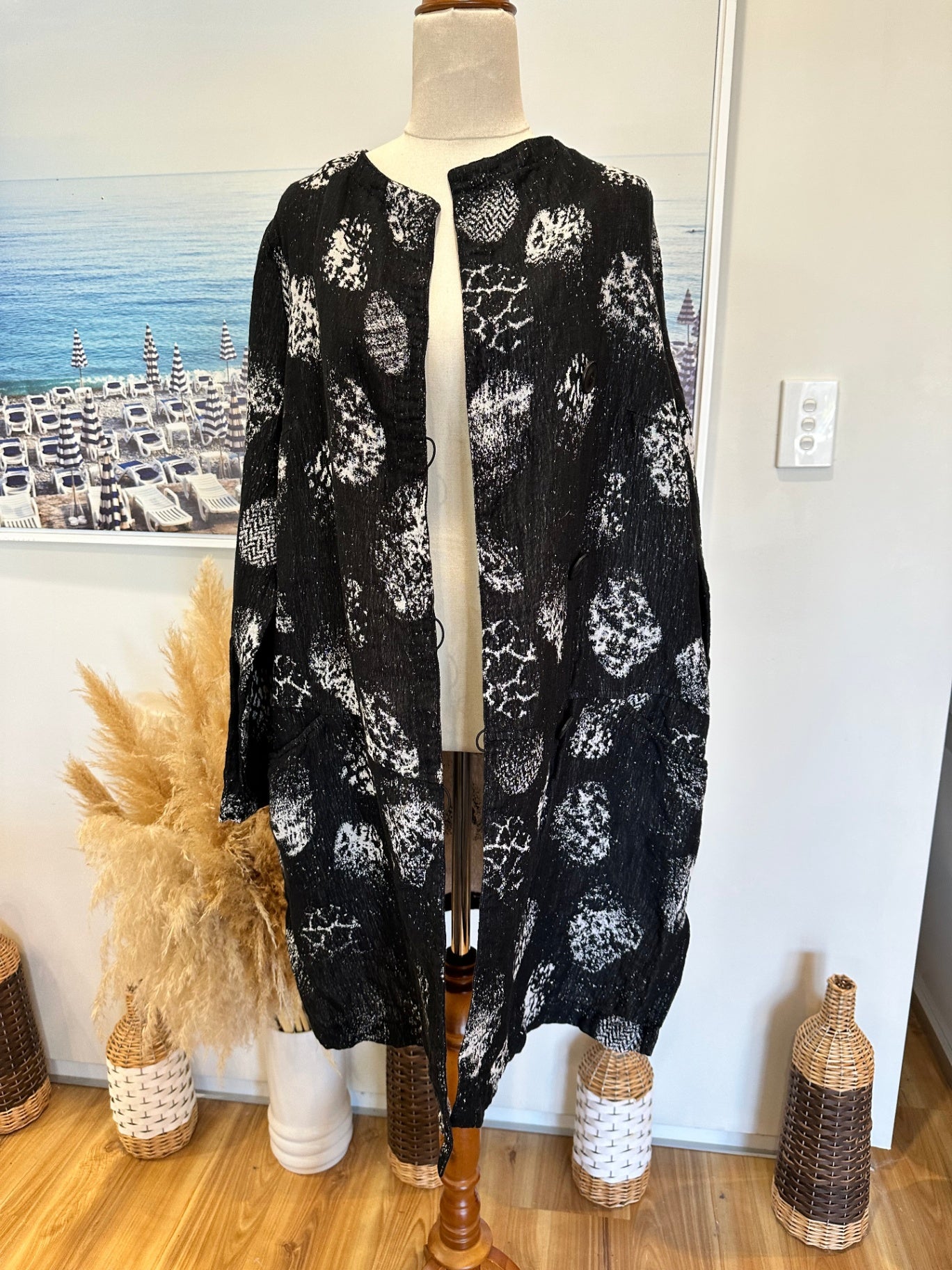 Q | Neel - Flax + Cotton Jacket - Size 14 - Black / Grey