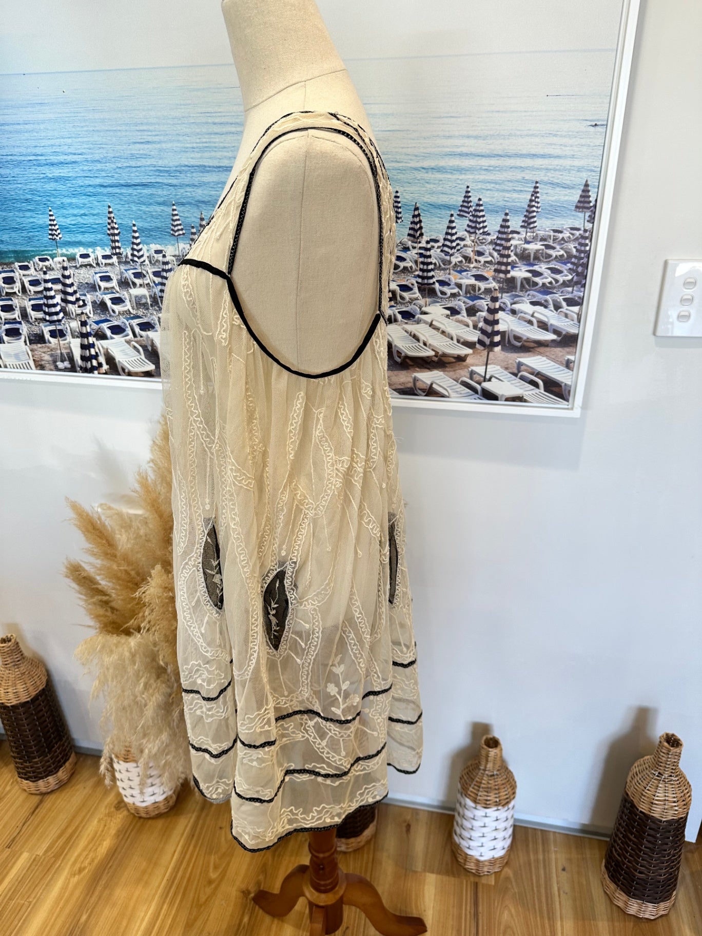 Portmans - Lace Dress - Size 10 - Beige + Black