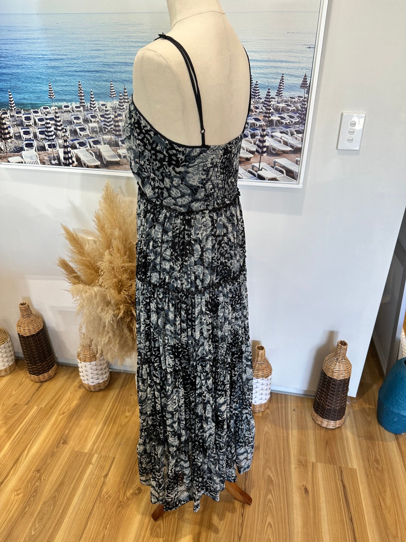 Jigsaw Maxi Dress - Size 8 - Black, White, Gray