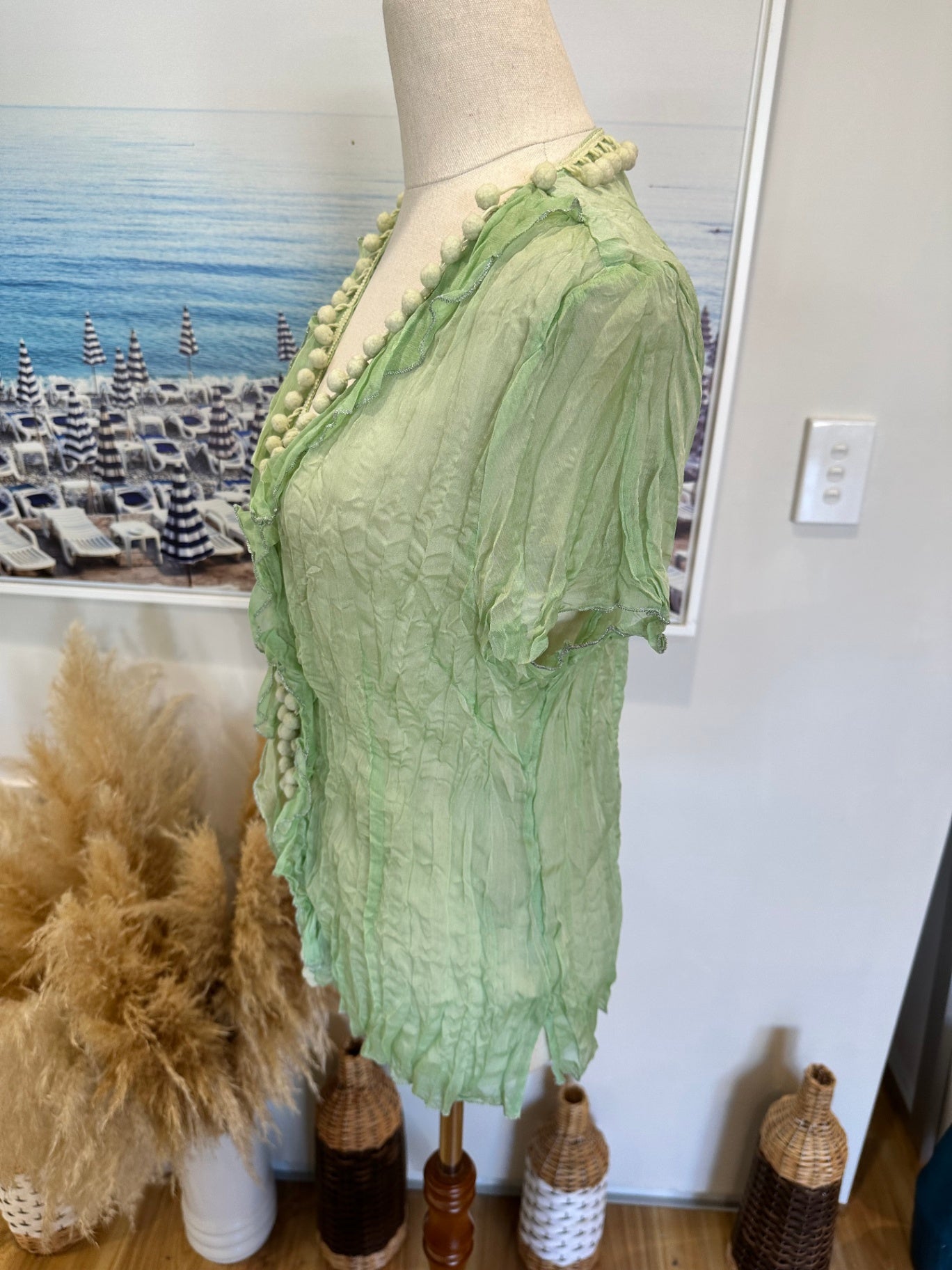 Pale Green w Pom Pom Top - Small / Medium 