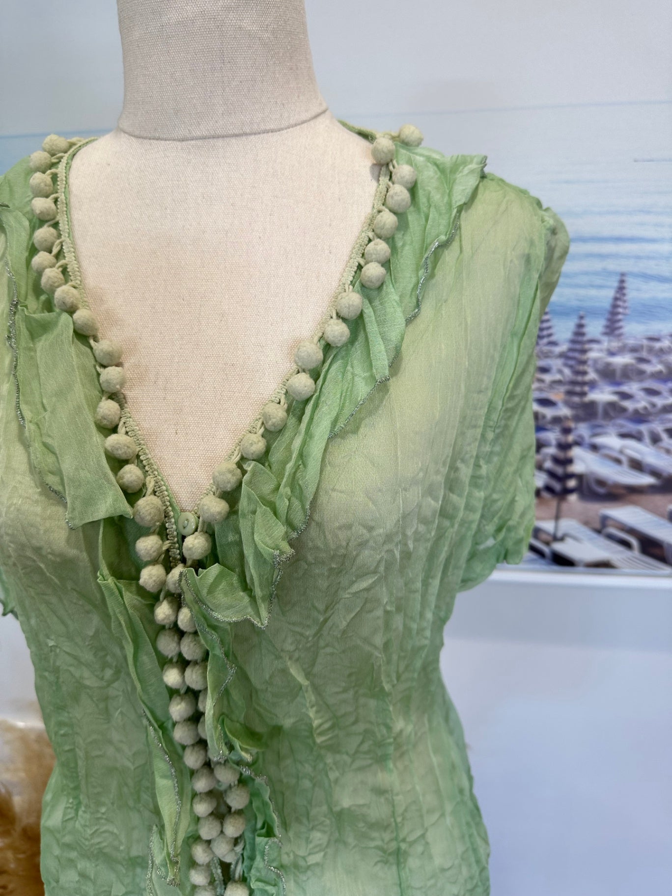 Pale Green w Pom Pom Top - Small / Medium 