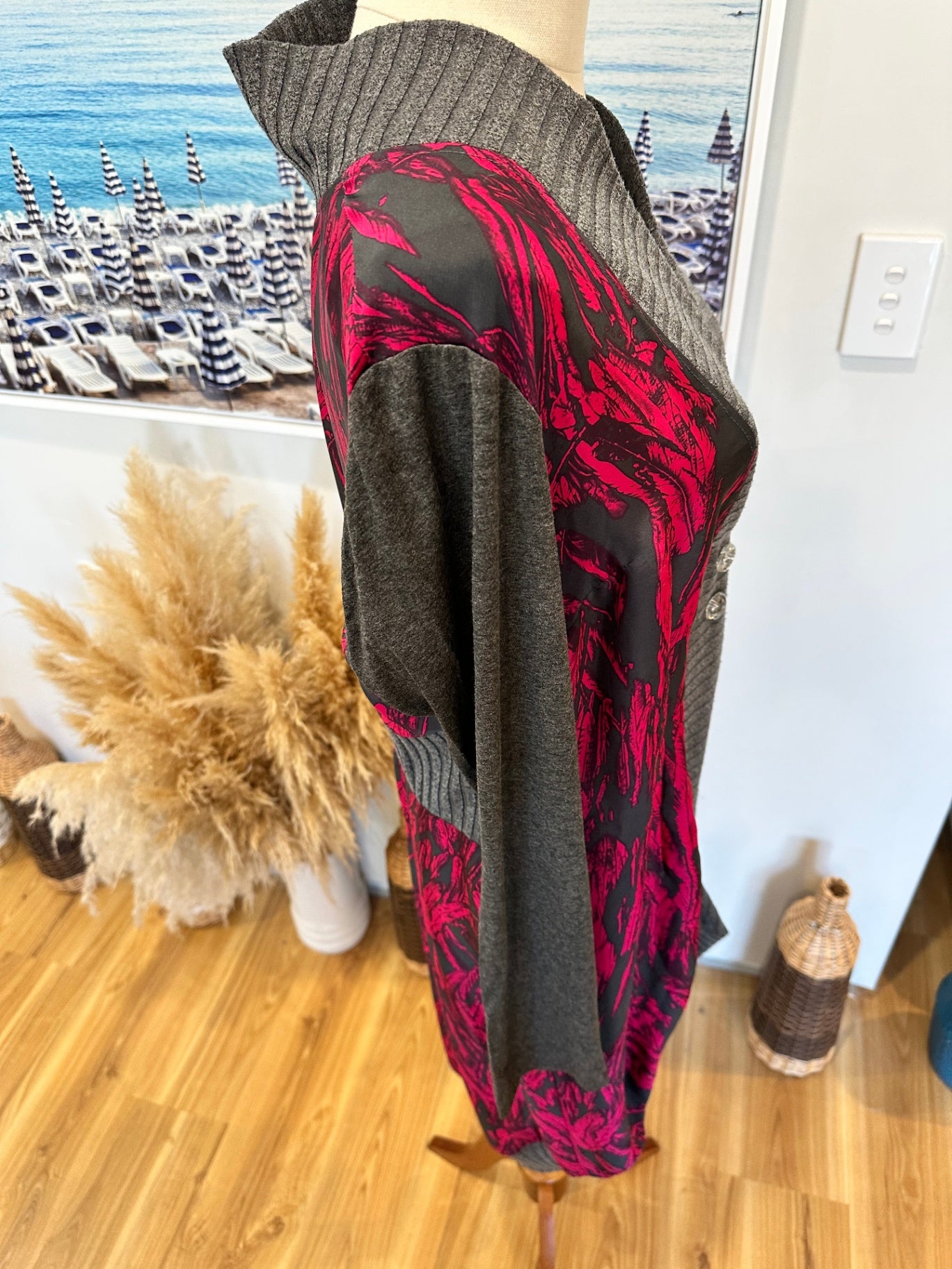 Mosaic - Made in New Zealand - Cardigan - Medium - Grey and Pink