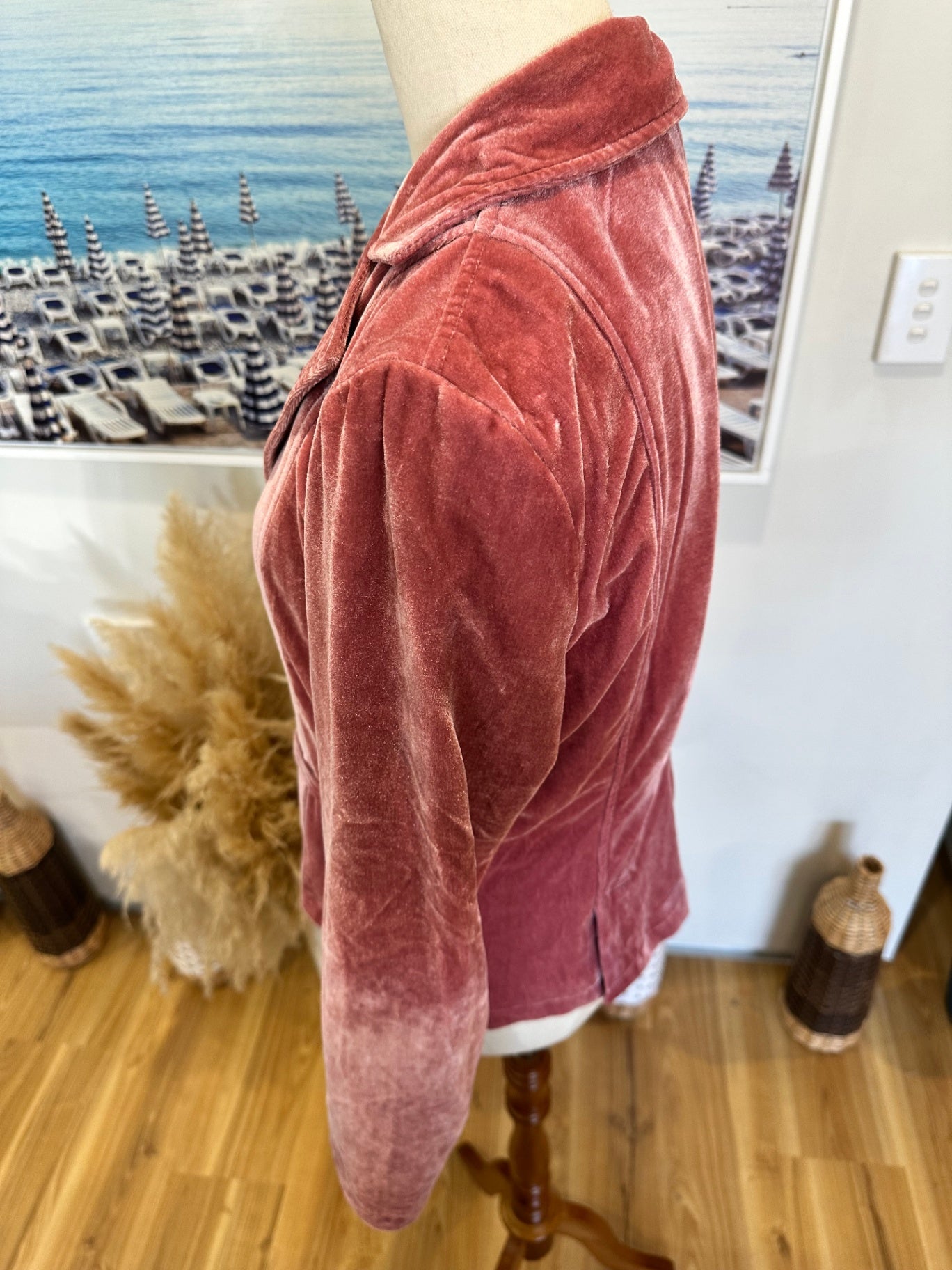 Vintage Dotti Velvet (w Silk) Blazer / Jacket - Size 14 Pink