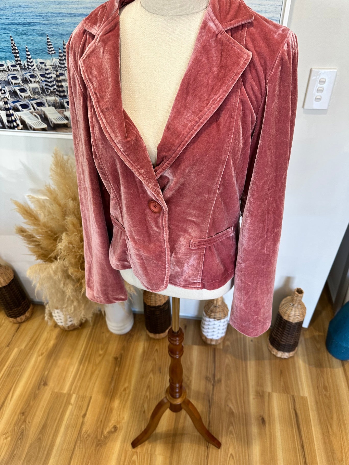 Vintage Dotti Velvet (w Silk) Blazer / Jacket - Size 14 Pink