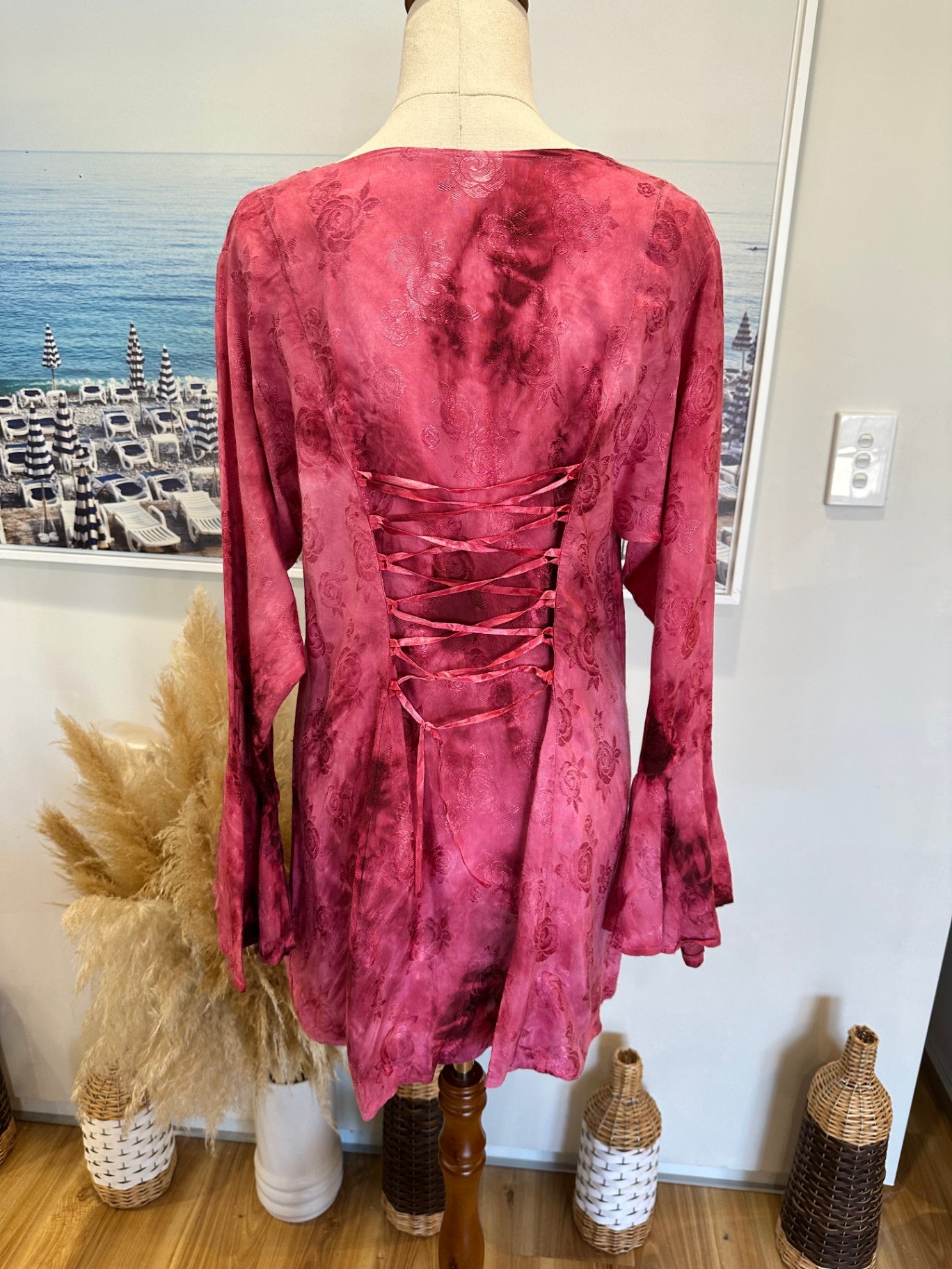 Pink with Tie-Dye Bohemian Blouse - Size Medium