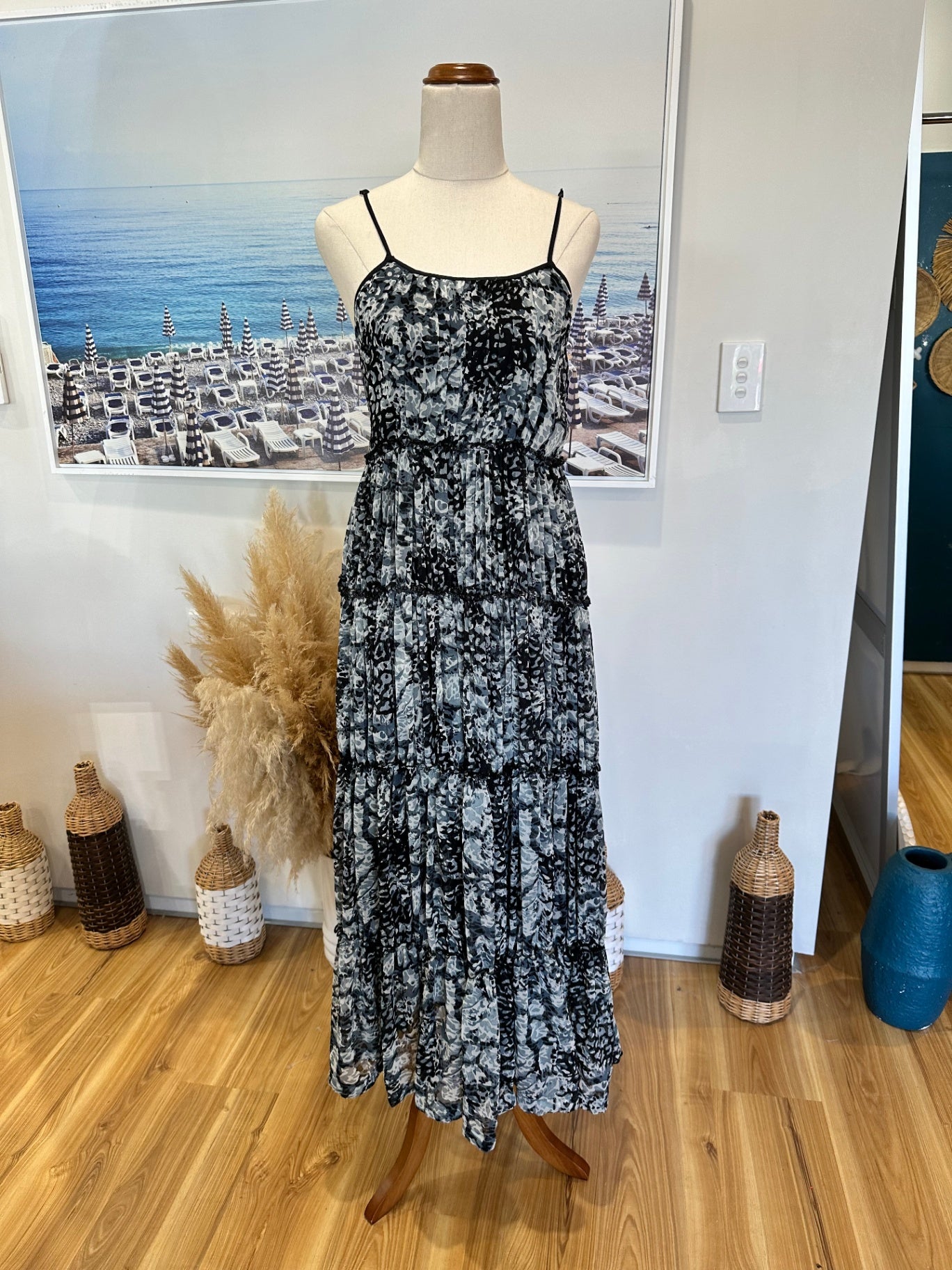 Jigsaw Maxi Dress - Size 8 - Black, White, Gray