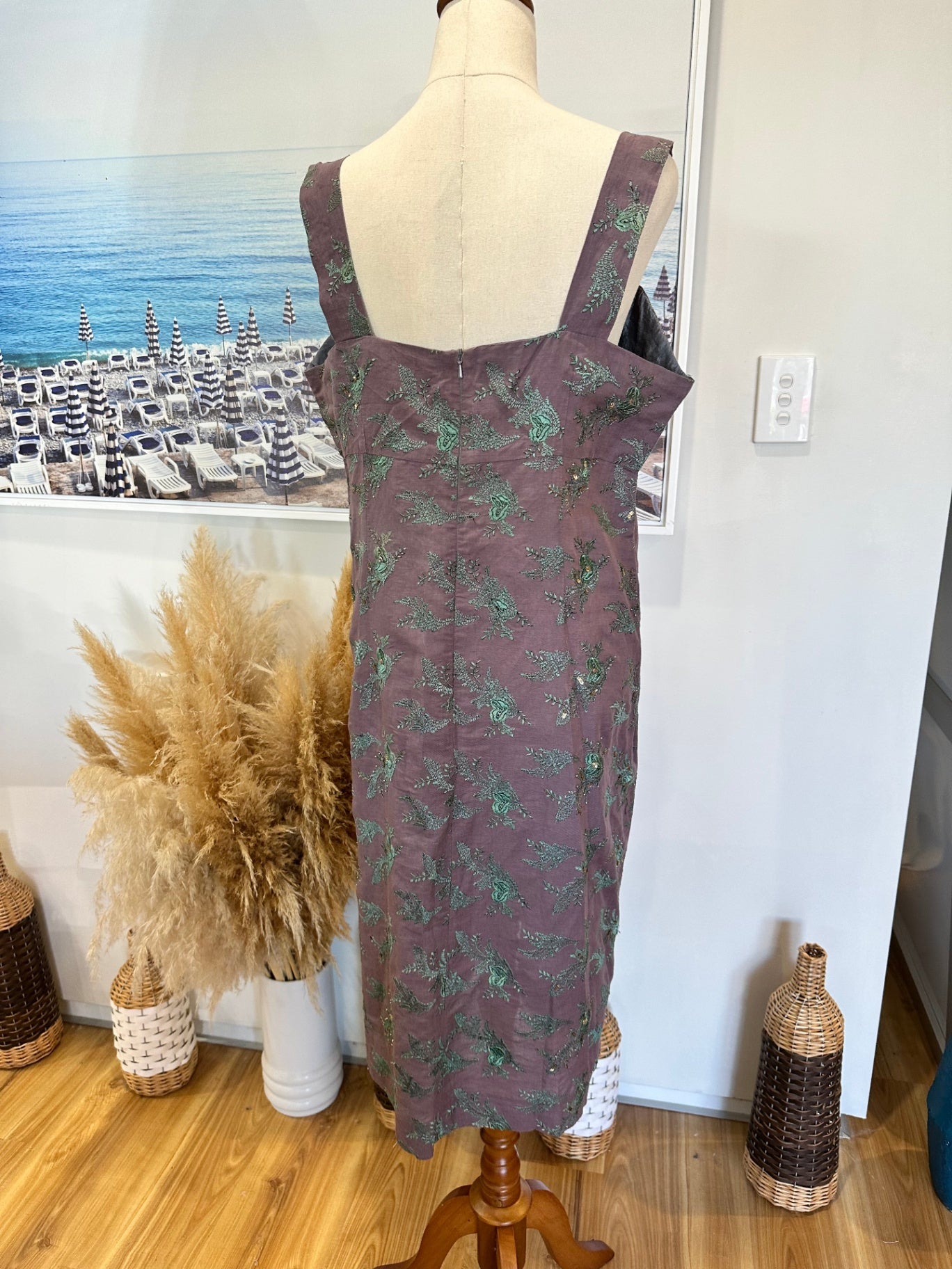 Summer Dress - Size Large - Lavender w Green Embroidery