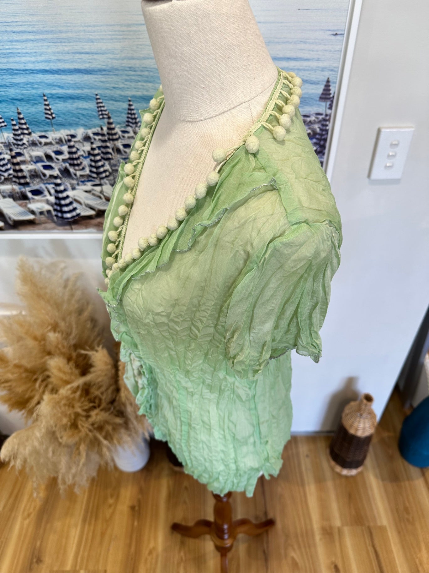 Pale Green w Pom Pom Top - Small / Medium 