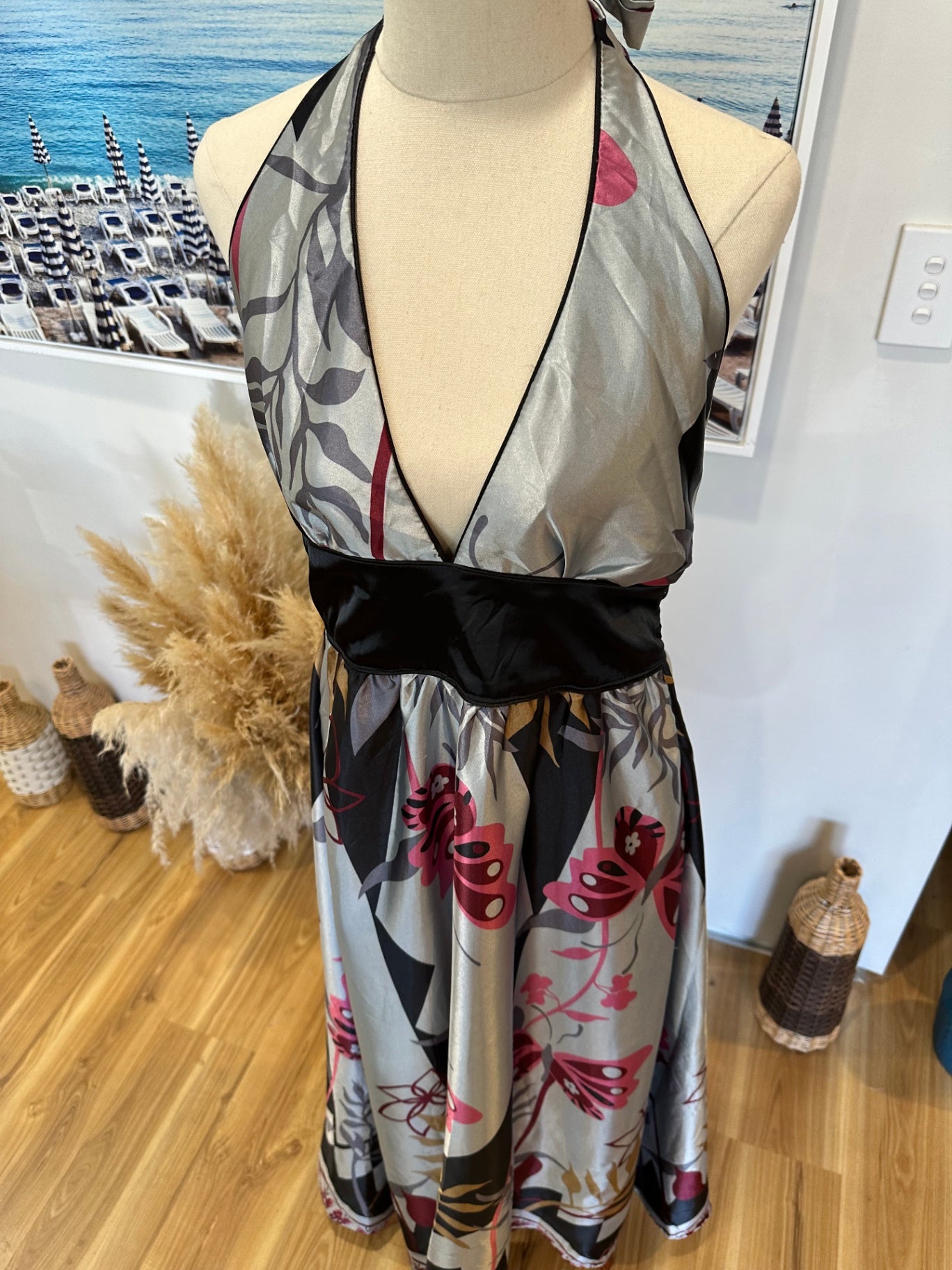 Avocado - Halterneck Dress - Size 14 - Grey, Pink, Black