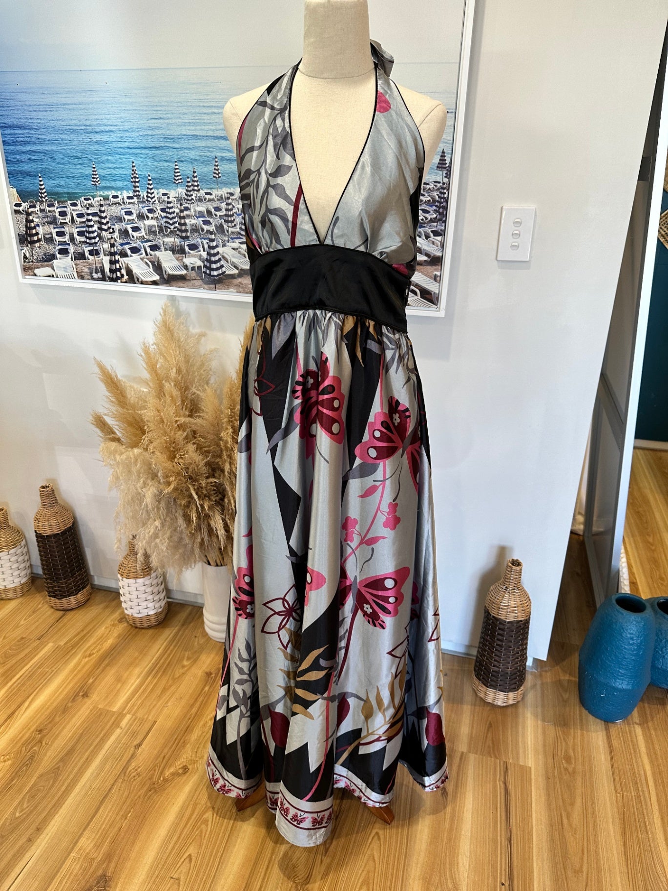 Avocado - Halterneck Dress - Size 14 - Grey, Pink, Black