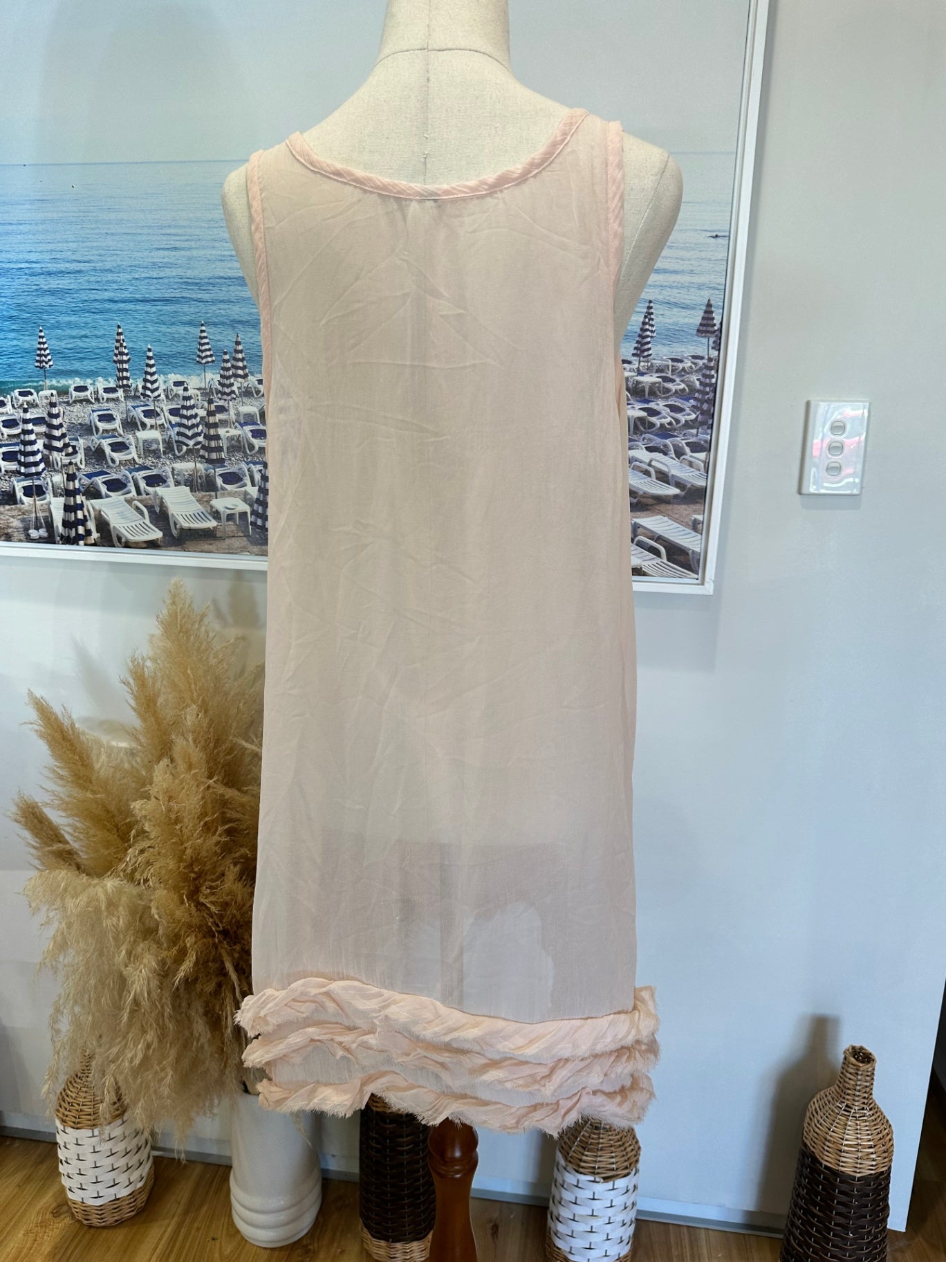 Pink Dress w Cream Rosettes - Approx Medium