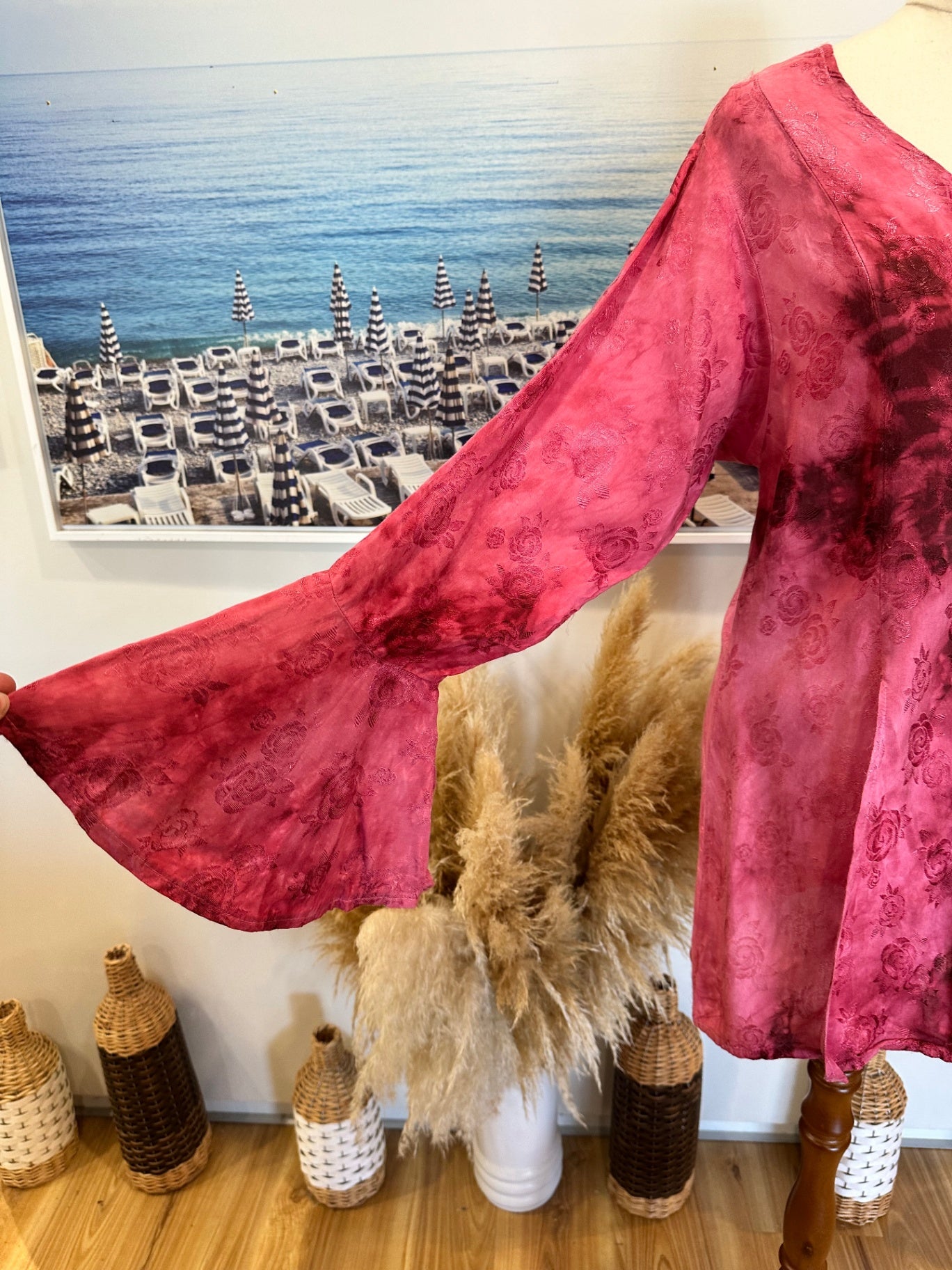 Pink with Tie-Dye Bohemian Blouse - Size Medium