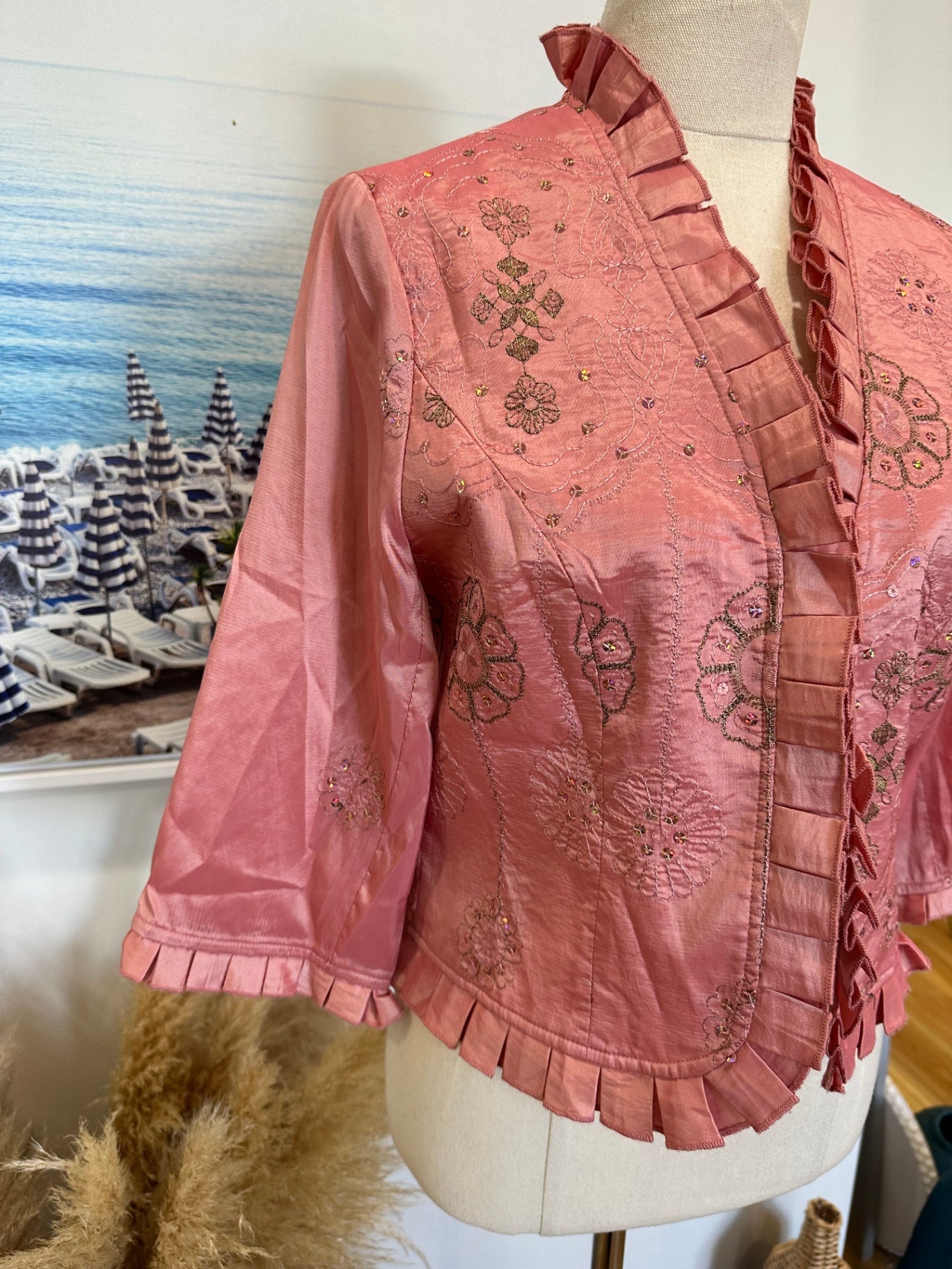 Merric - Cropped Satin Jacket - Size 14 - Blush Pink