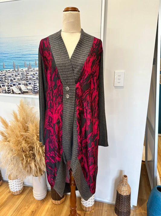 Mosaic - Made in New Zealand - Cardigan - Medium - Grey and Pink