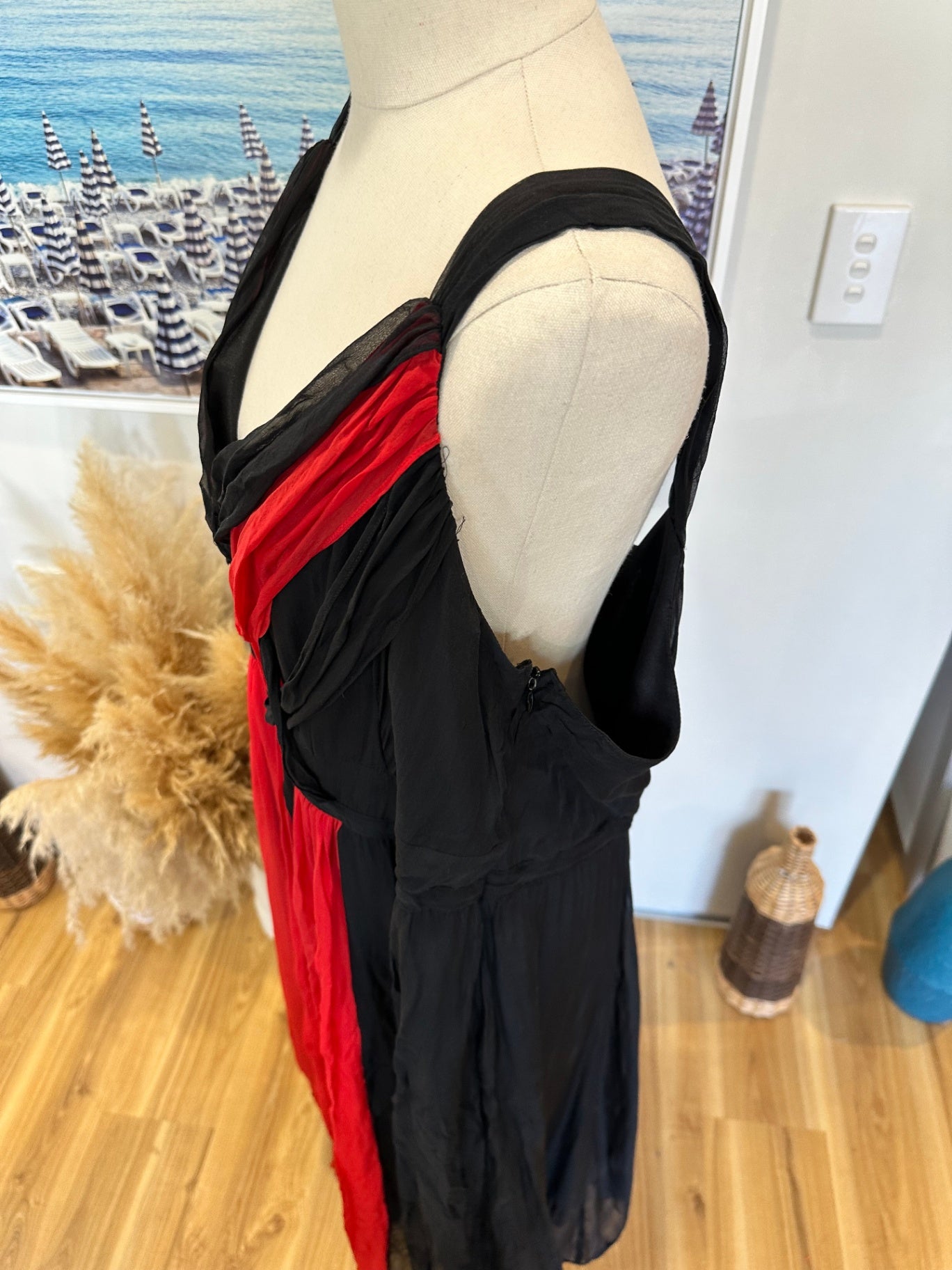 Sans Peur - Silk Blend Dress - Size 22 - Black and Red