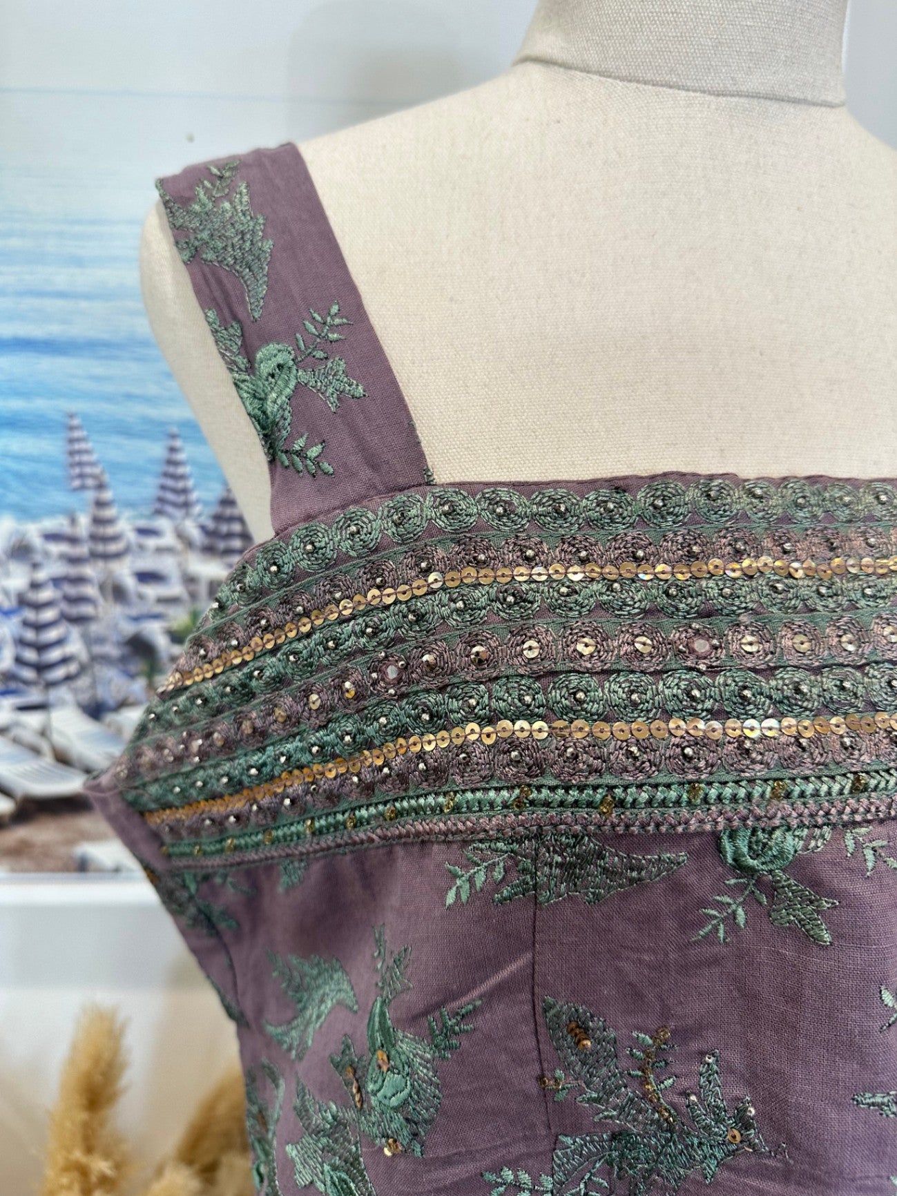 Summer Dress - Size Large - Lavender w Green Embroidery