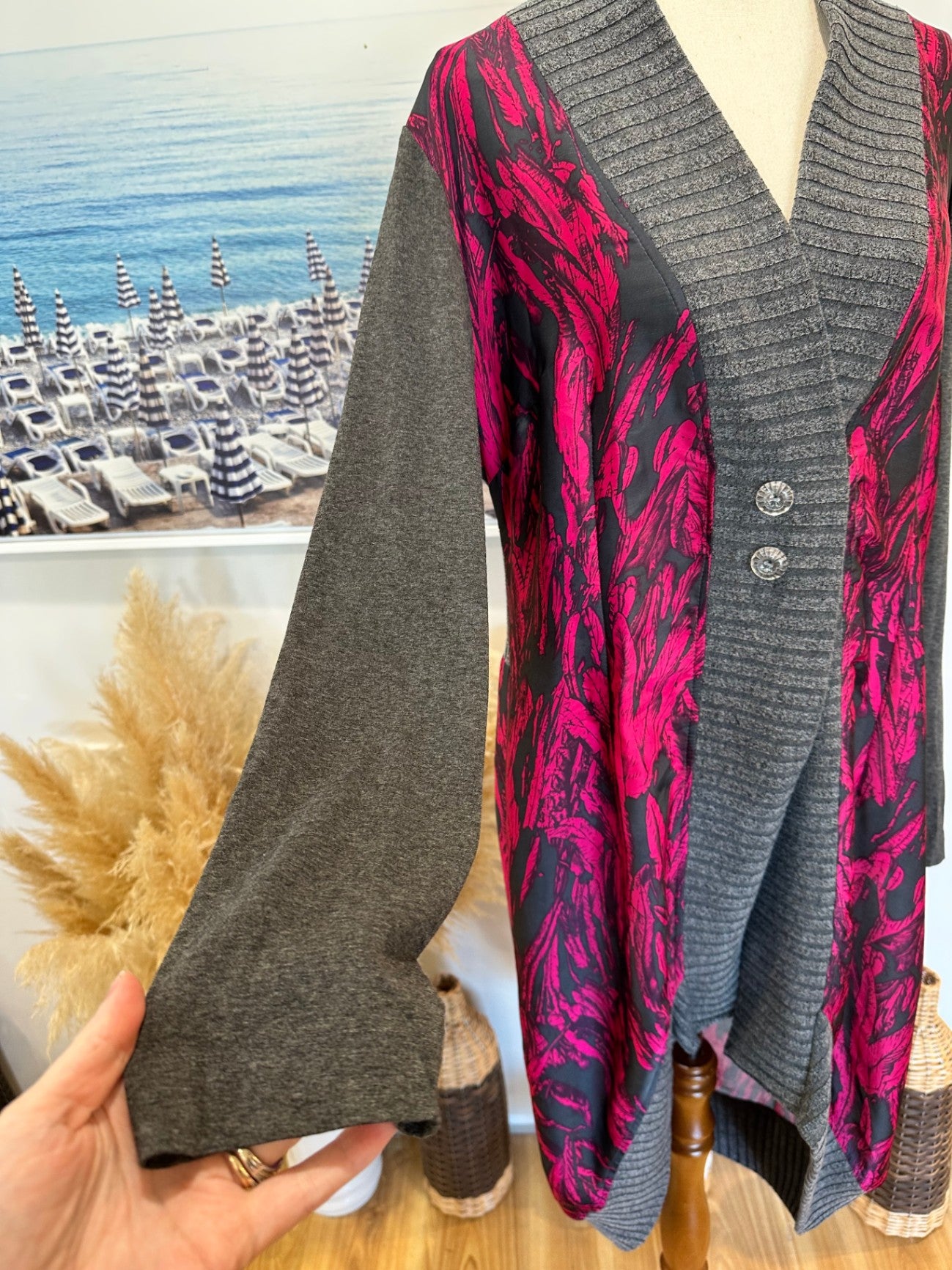 Mosaic - Made in New Zealand - Cardigan - Medium - Grey and Pink