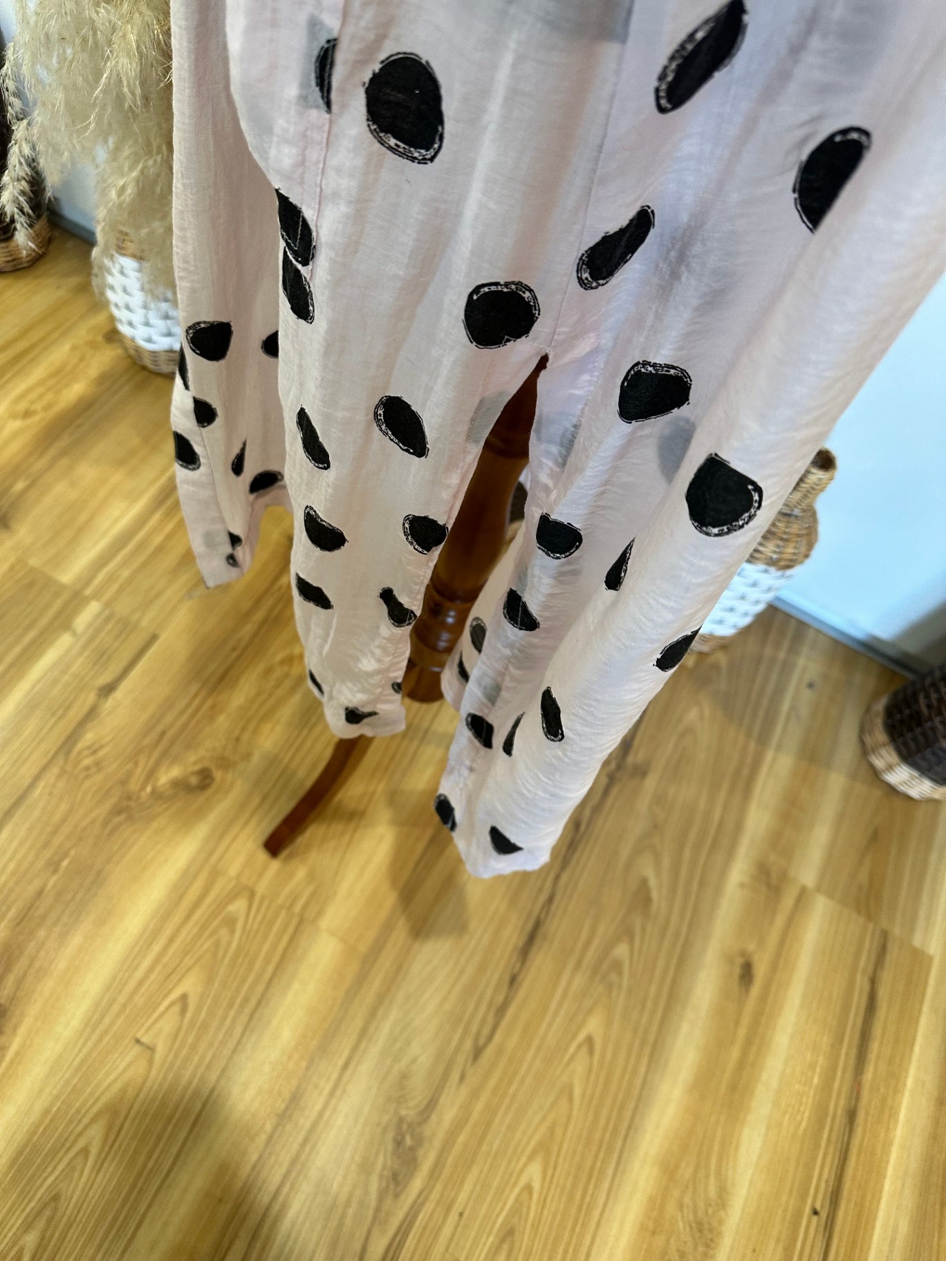 Longline Shirt / Duster Jacket - Medium / Large - Pink w Black dots