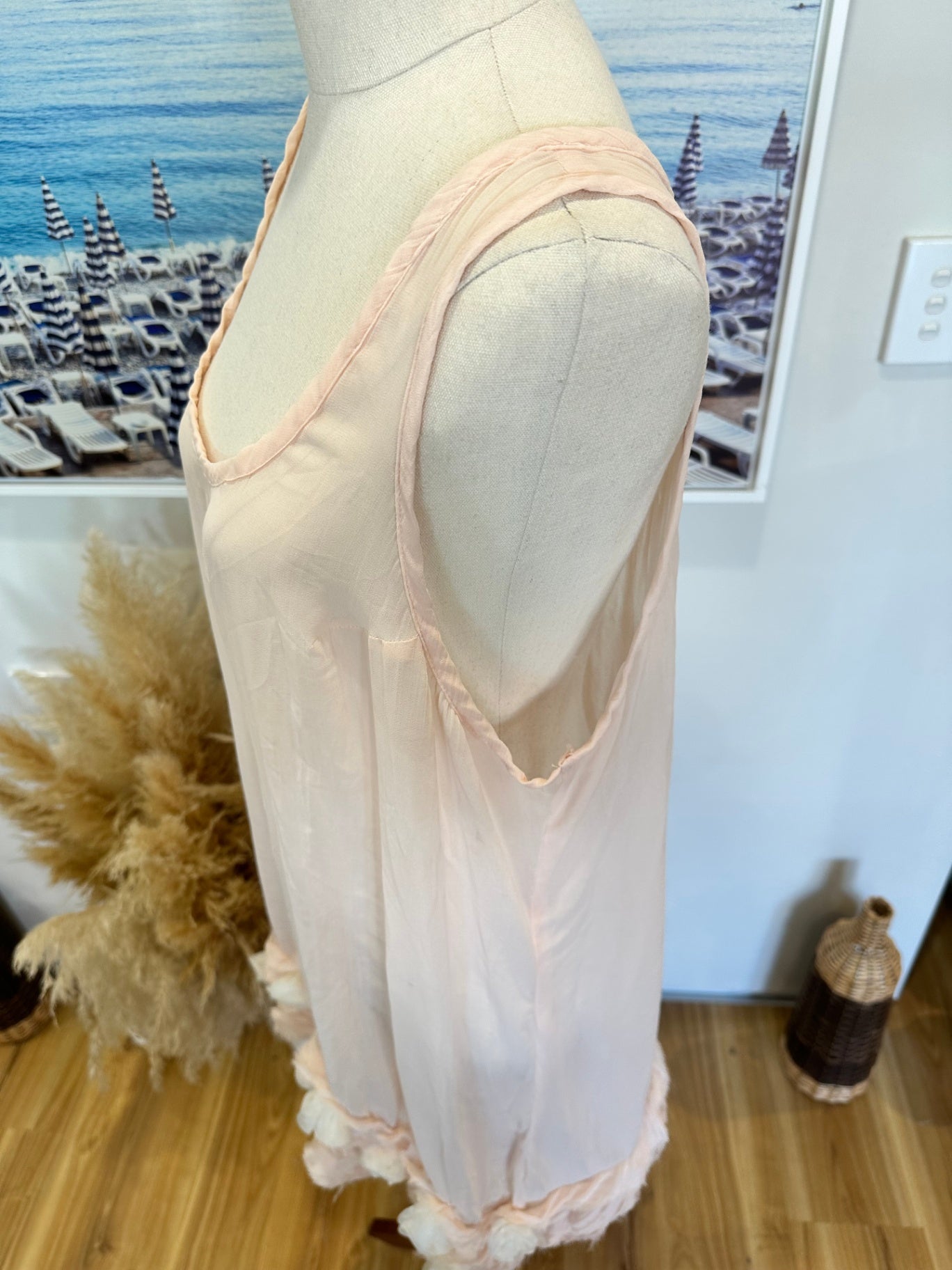 Pink Dress w Cream Rosettes - Approx Medium