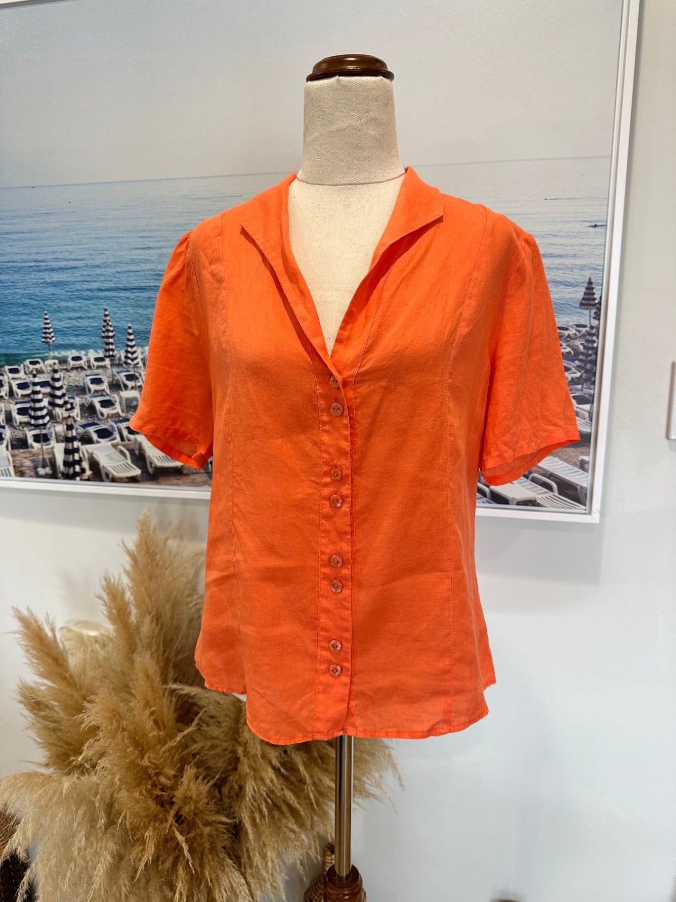 [SALE] Untouched World Orange Linen Shirt Medium 100% Lightweight Casual Top