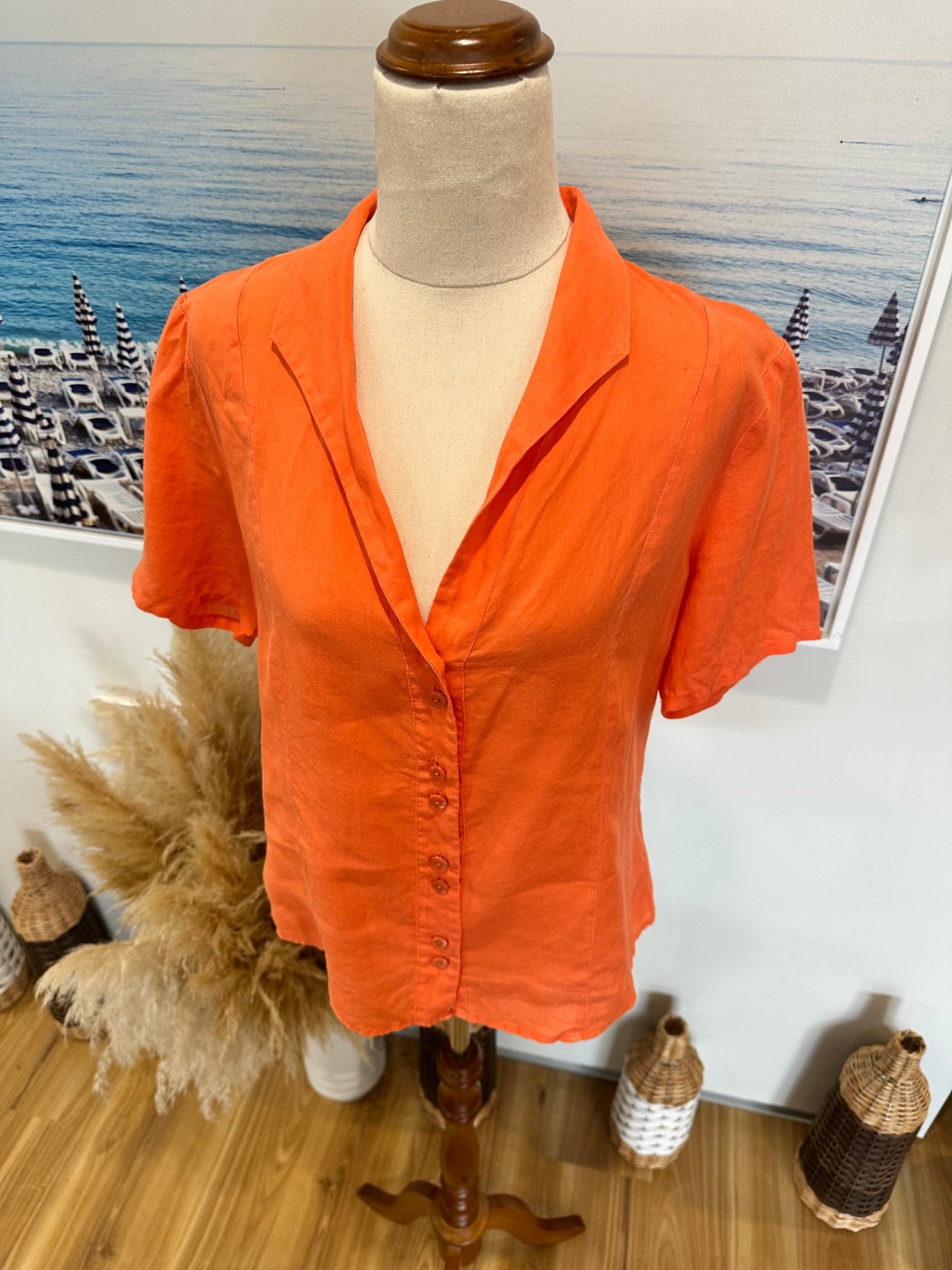 [SALE] Untouched World Orange Linen Shirt Medium 100% Lightweight Casual Top
