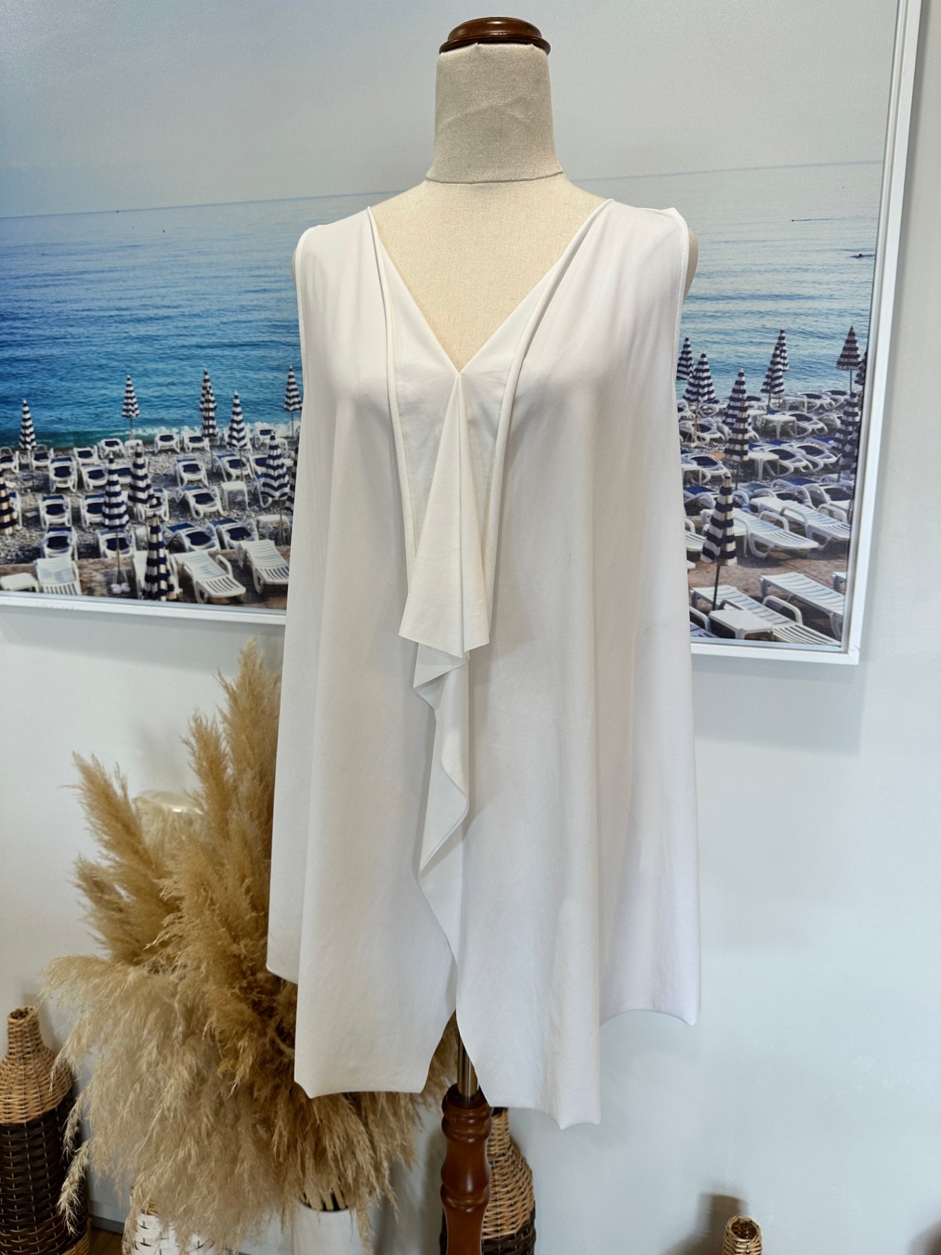Paula Ryan Cream Linen Singlet Blouse Silky Fabric Designer Top Medium 